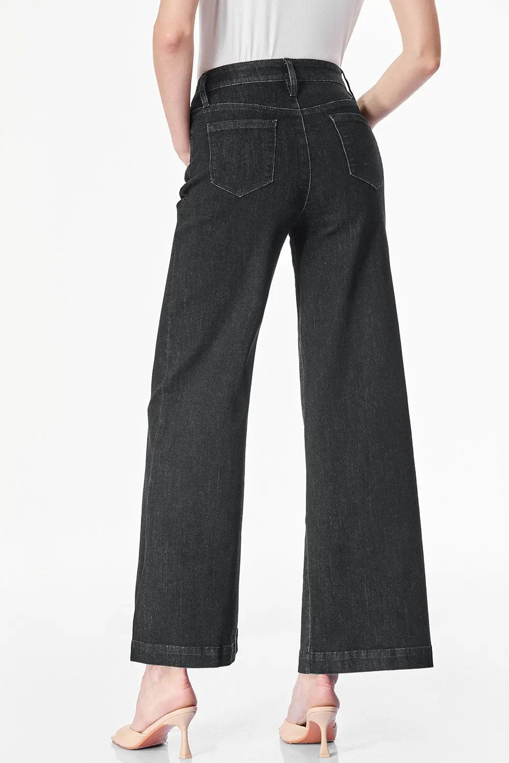 Grateful Threads Boutique Black Plain Seam Detail Flared Bottom Ankle Length Jeans - Jeans Black Plain Seam Detail Flared Bottom Ankle Length Jeans
