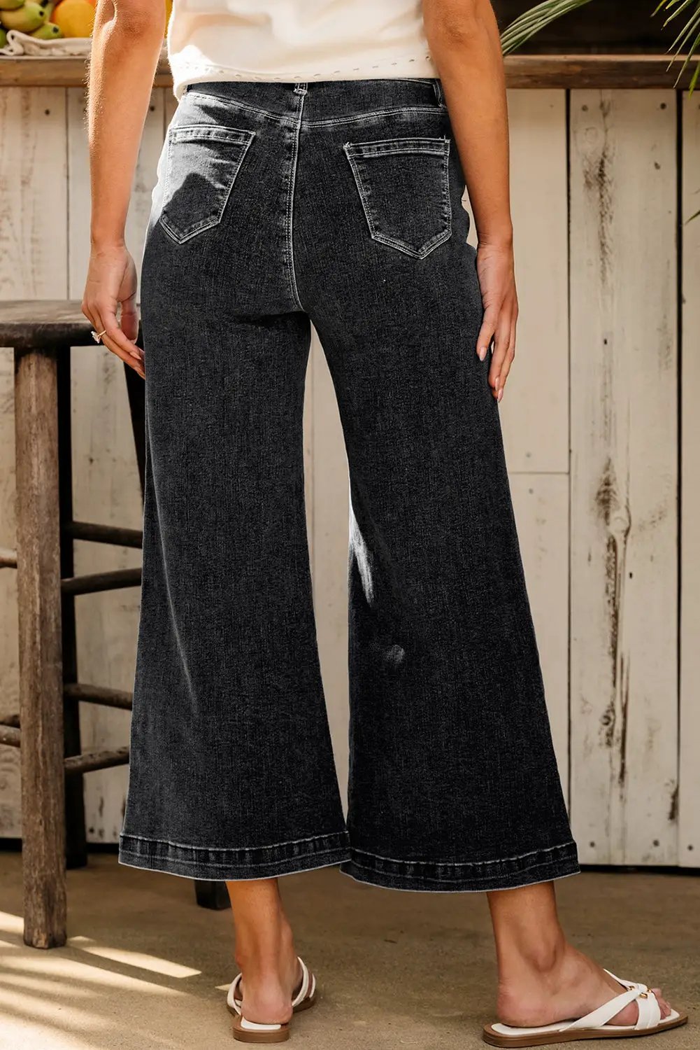 Grateful Threads Boutique Black Plain Seam Detail Flared Bottom Ankle Length Jeans - Jeans Black Plain Seam Detail Flared Bottom Ankle Length Jeans