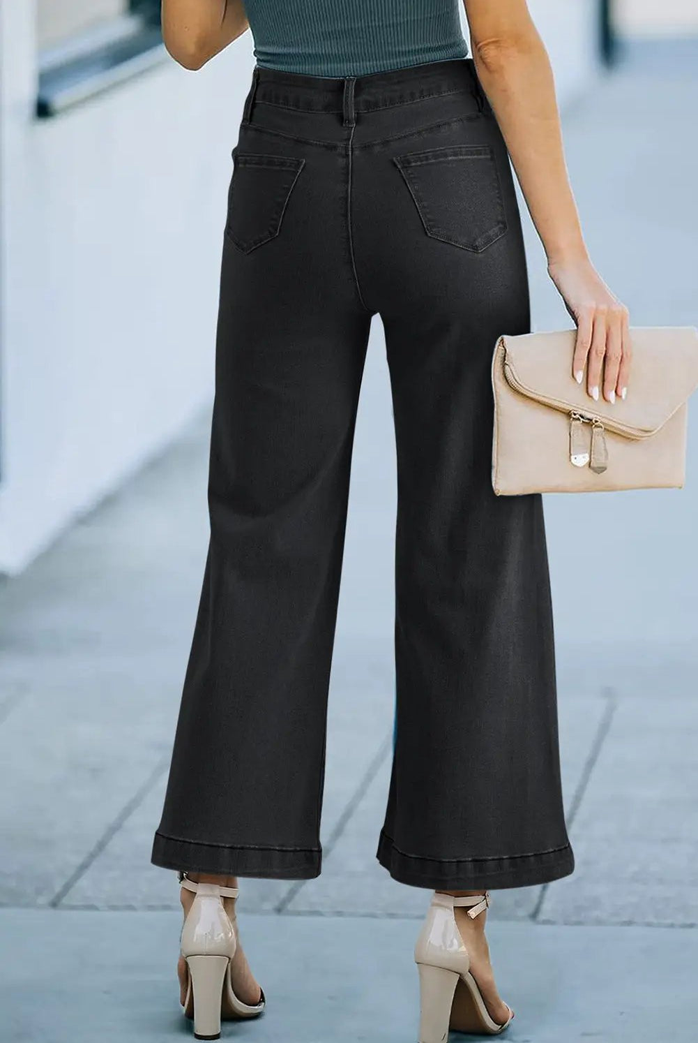 Grateful Threads Boutique Black Plain Seam Detail Flared Bottom Ankle Length Jeans - Jeans Black Plain Seam Detail Flared Bottom Ankle Length Jeans