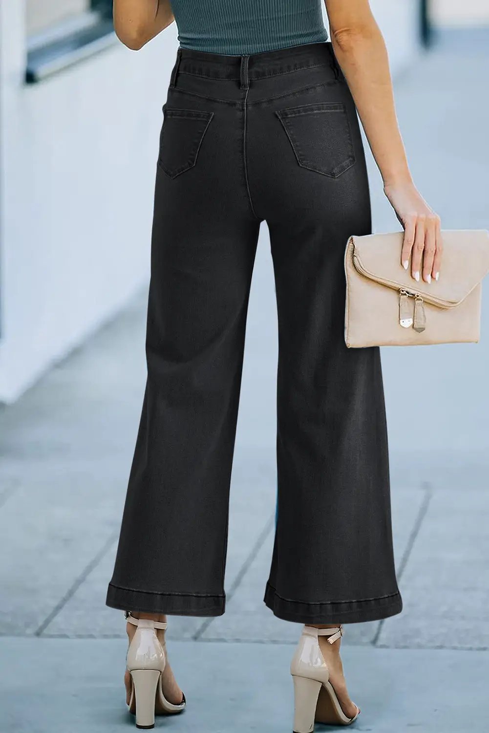 Grateful Threads Boutique Black Plain Seam Detail Flared Bottom Ankle Length Jeans - Jeans Black Plain Seam Detail Flared Bottom Ankle Length Jeans