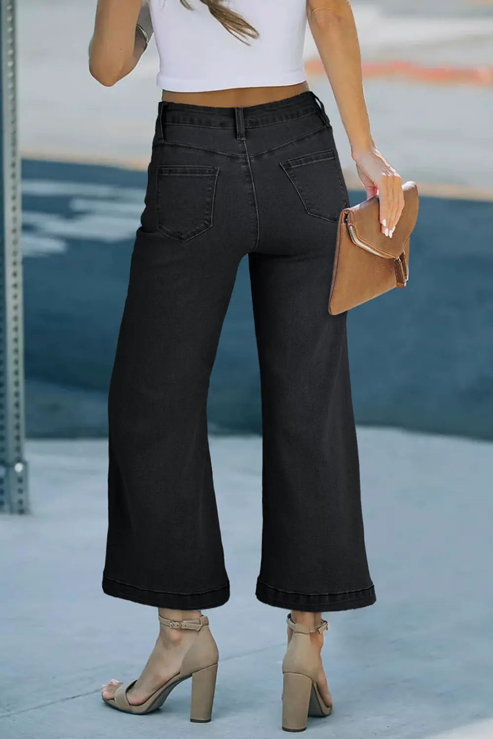 Grateful Threads Boutique Black Plain Seam Detail Flared Bottom Ankle Length Jeans - Jeans Black Plain Seam Detail Flared Bottom Ankle Length Jeans