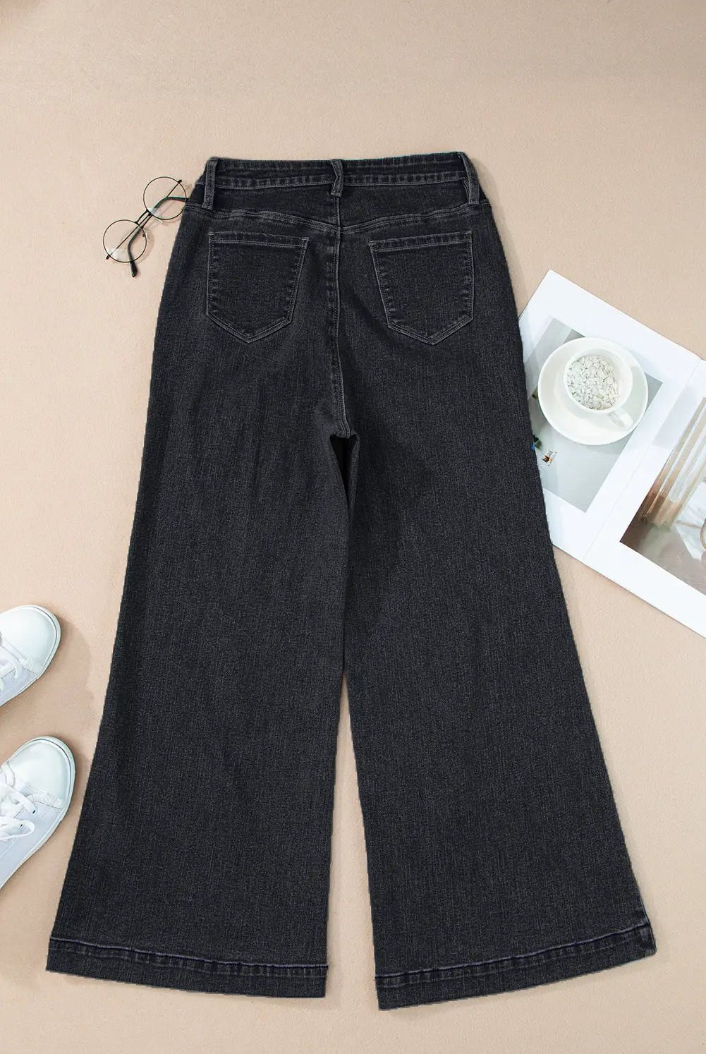 Grateful Threads Boutique Black Plain Seam Detail Flared Bottom Ankle Length Jeans - Jeans Black Plain Seam Detail Flared Bottom Ankle Length Jeans