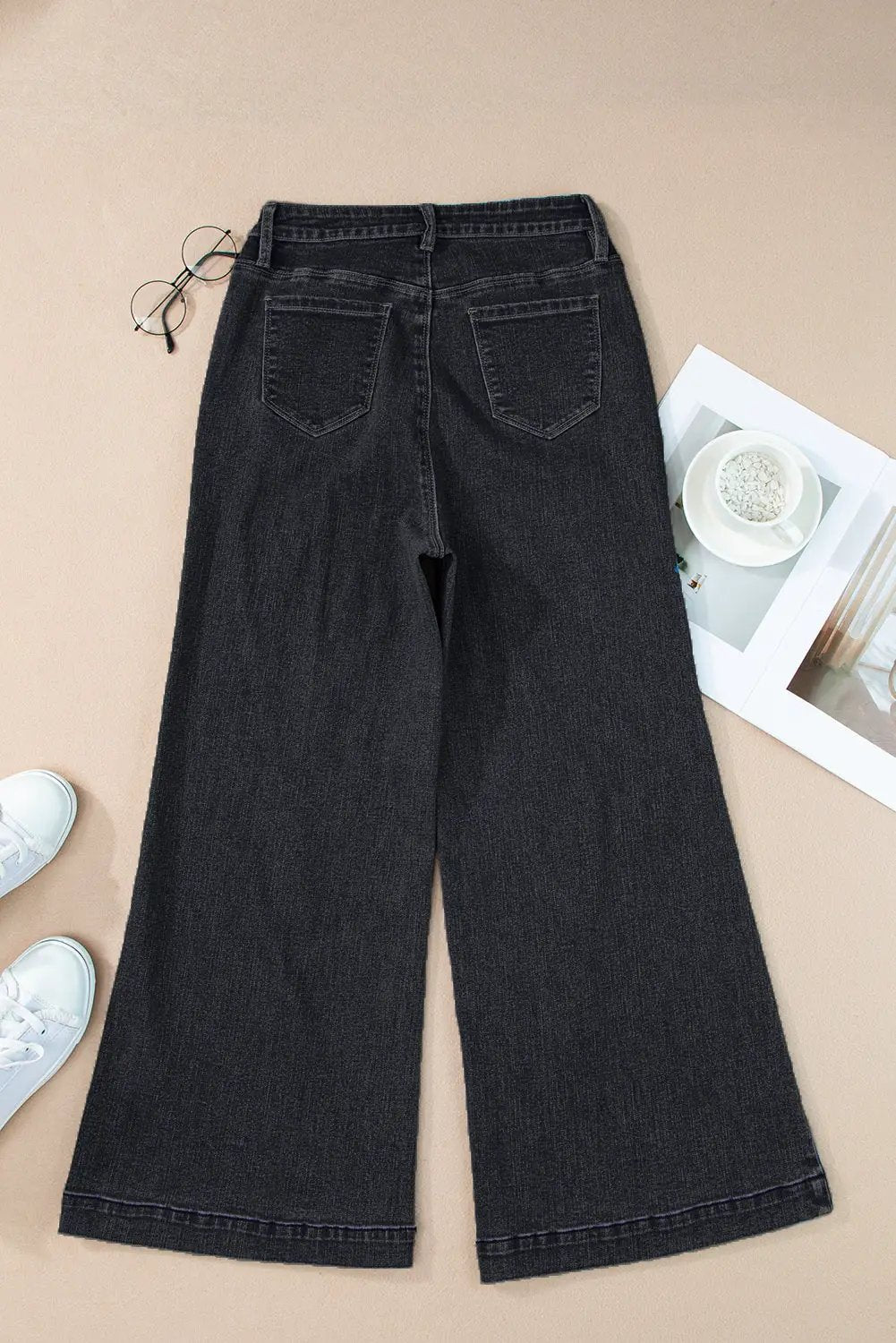 Grateful Threads Boutique Black Plain Seam Detail Flared Bottom Ankle Length Jeans - Jeans Black Plain Seam Detail Flared Bottom Ankle Length Jeans