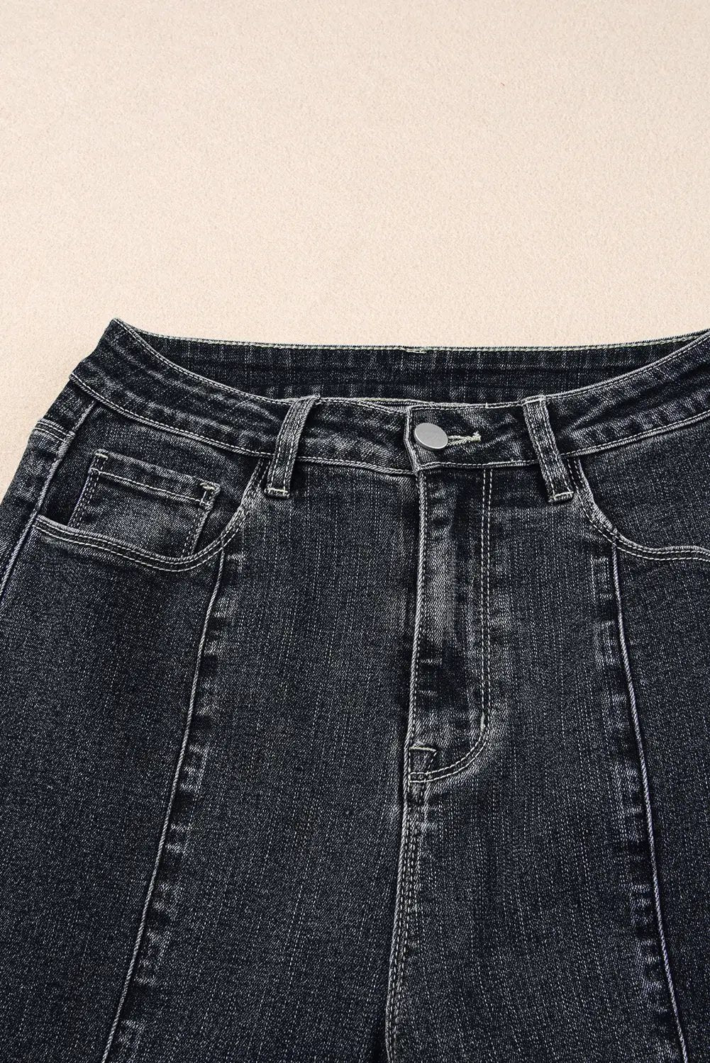 Grateful Threads Boutique Black Plain Seam Detail Flared Bottom Ankle Length Jeans - Jeans Black Plain Seam Detail Flared Bottom Ankle Length Jeans