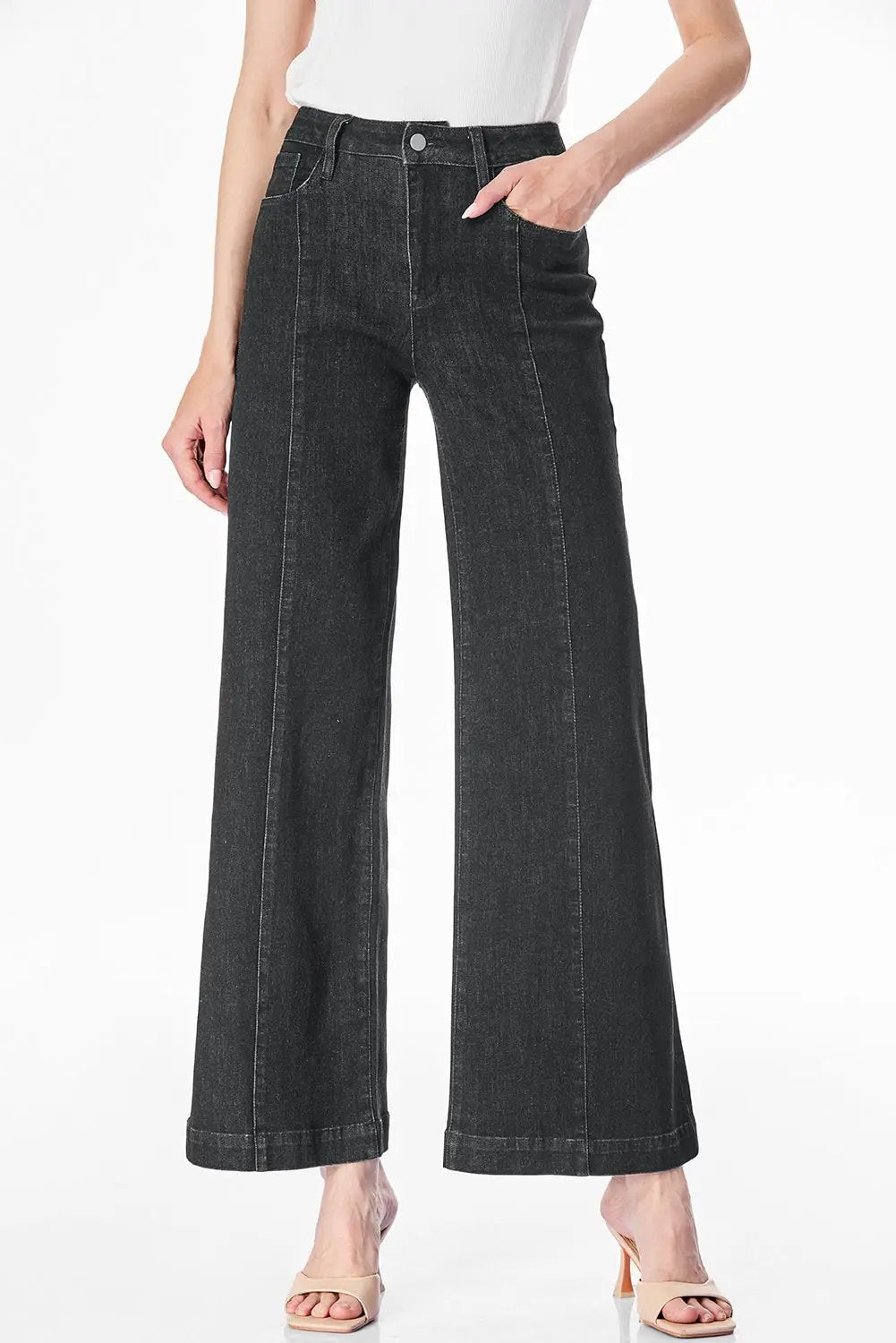 Grateful Threads Boutique Black Plain Seam Detail Flared Bottom Ankle Length Jeans - Jeans Black Plain Seam Detail Flared Bottom Ankle Length Jeans