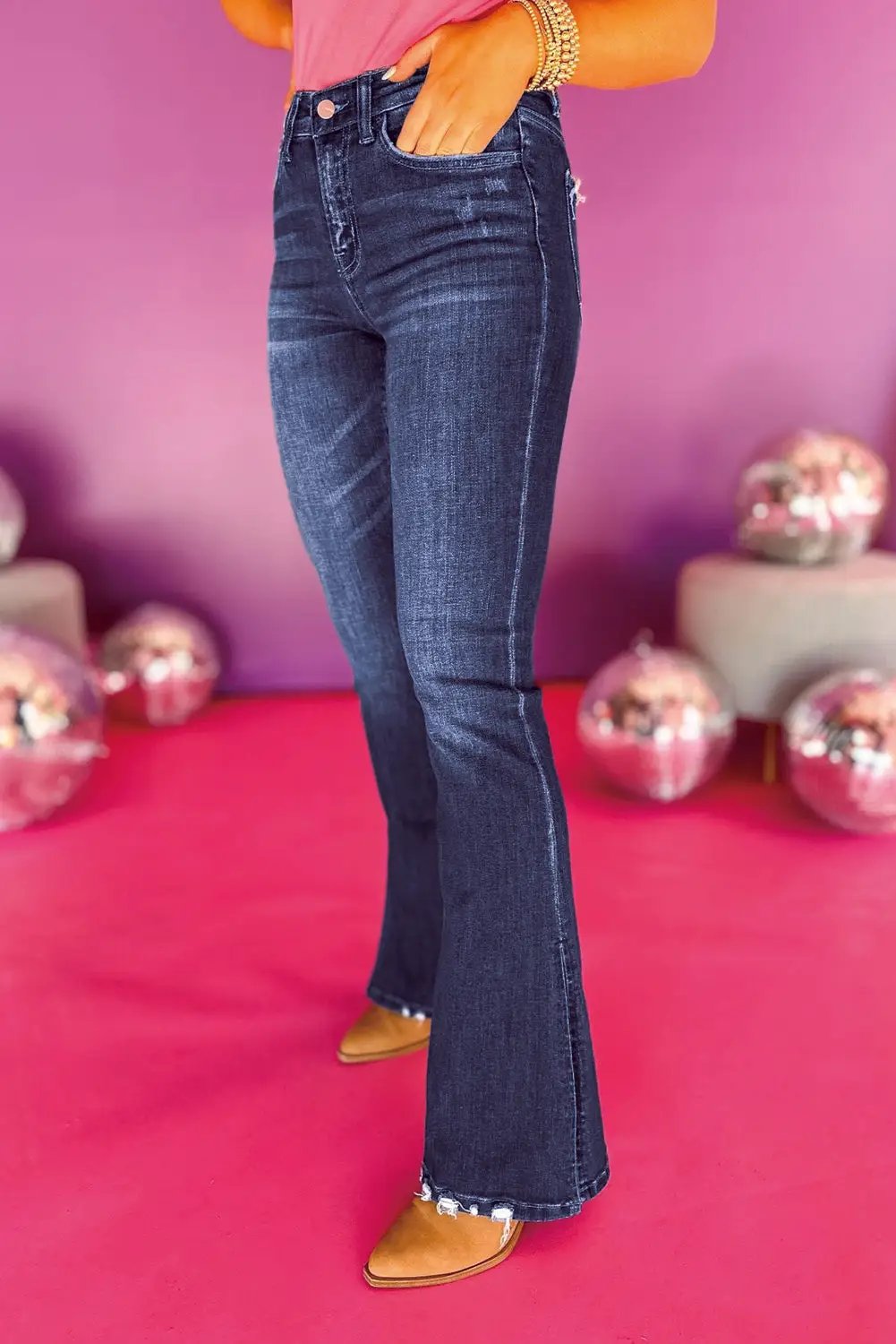 Grateful Threads Boutique Dirty Blue High Waist Side Slits Flare Jeans - Jeans