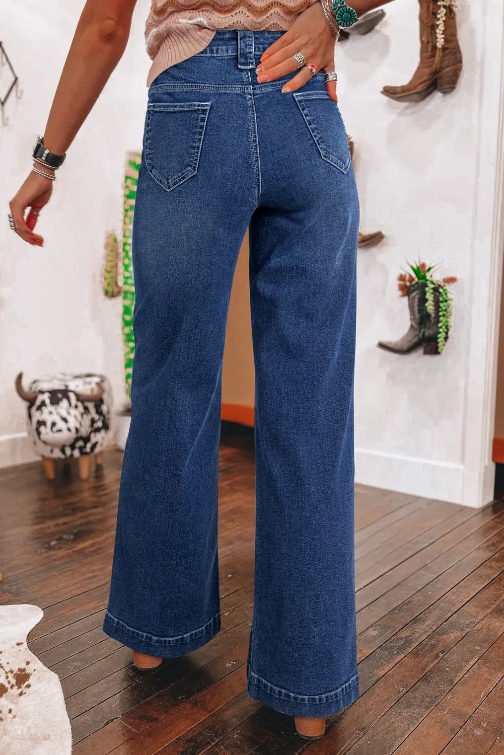 Grateful Threads Boutique Sail Blue Wide Leg Pocketed High Waist Jeans - Jeans Sail Blue Wide Leg Pocketed High Waist Jeans