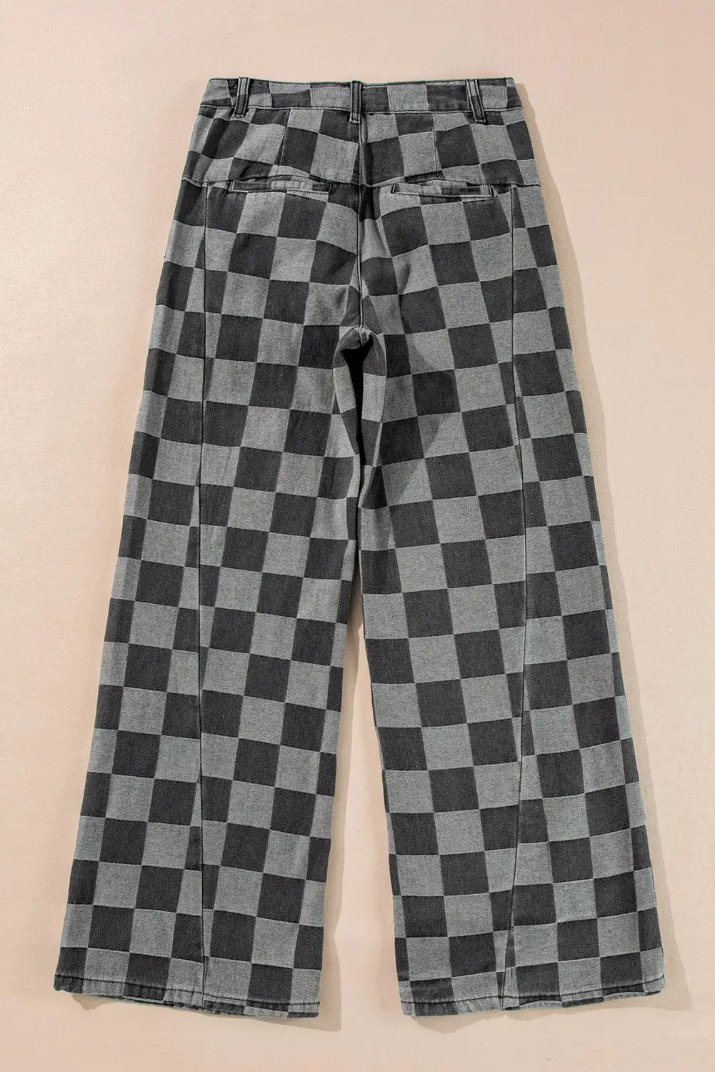 Grateful Threads Boutique Dark Grey Checkered Denim Wide Leg Jeans - Jeans Dark Grey Checkered Denim Wide Leg Jeans