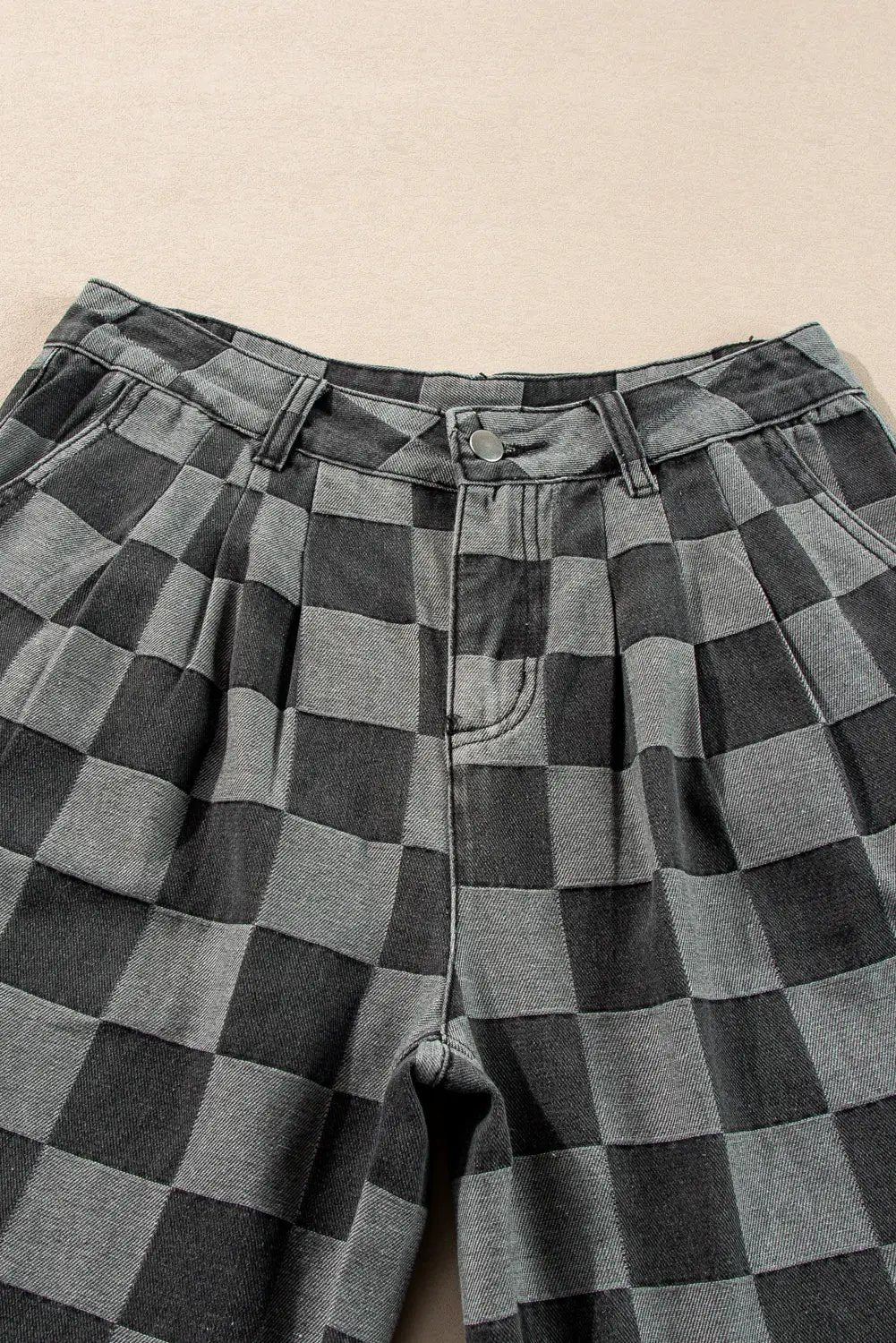 Grateful Threads Boutique Dark Grey Checkered Denim Wide Leg Jeans - Jeans Dark Grey Checkered Denim Wide Leg Jeans