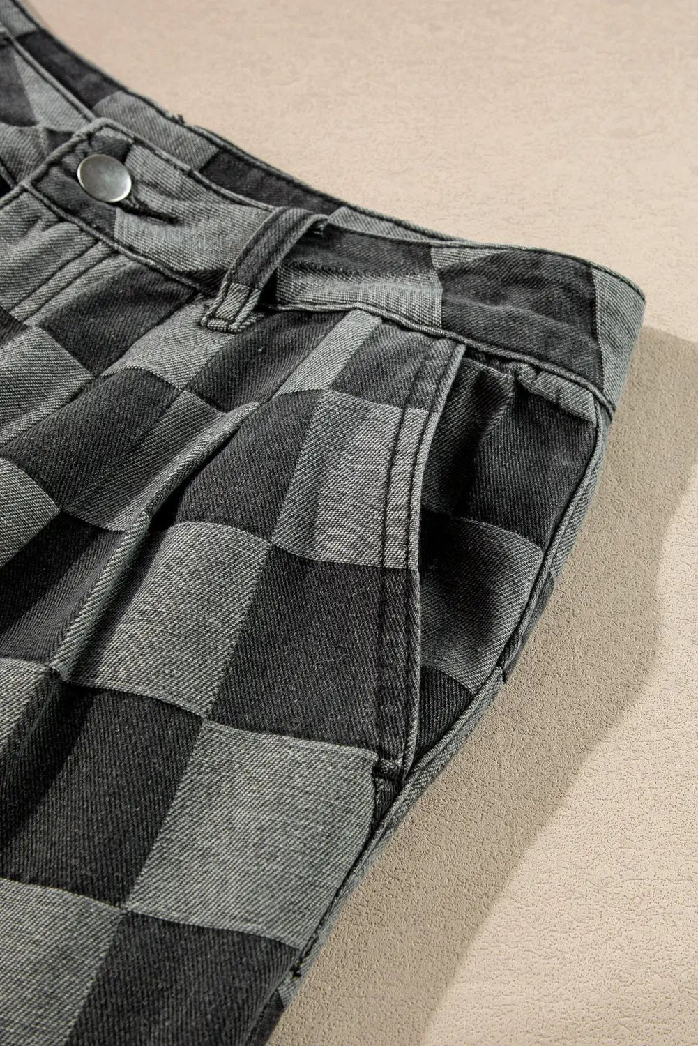 Grateful Threads Boutique Dark Grey Checkered Denim Wide Leg Jeans - Jeans Dark Grey Checkered Denim Wide Leg Jeans