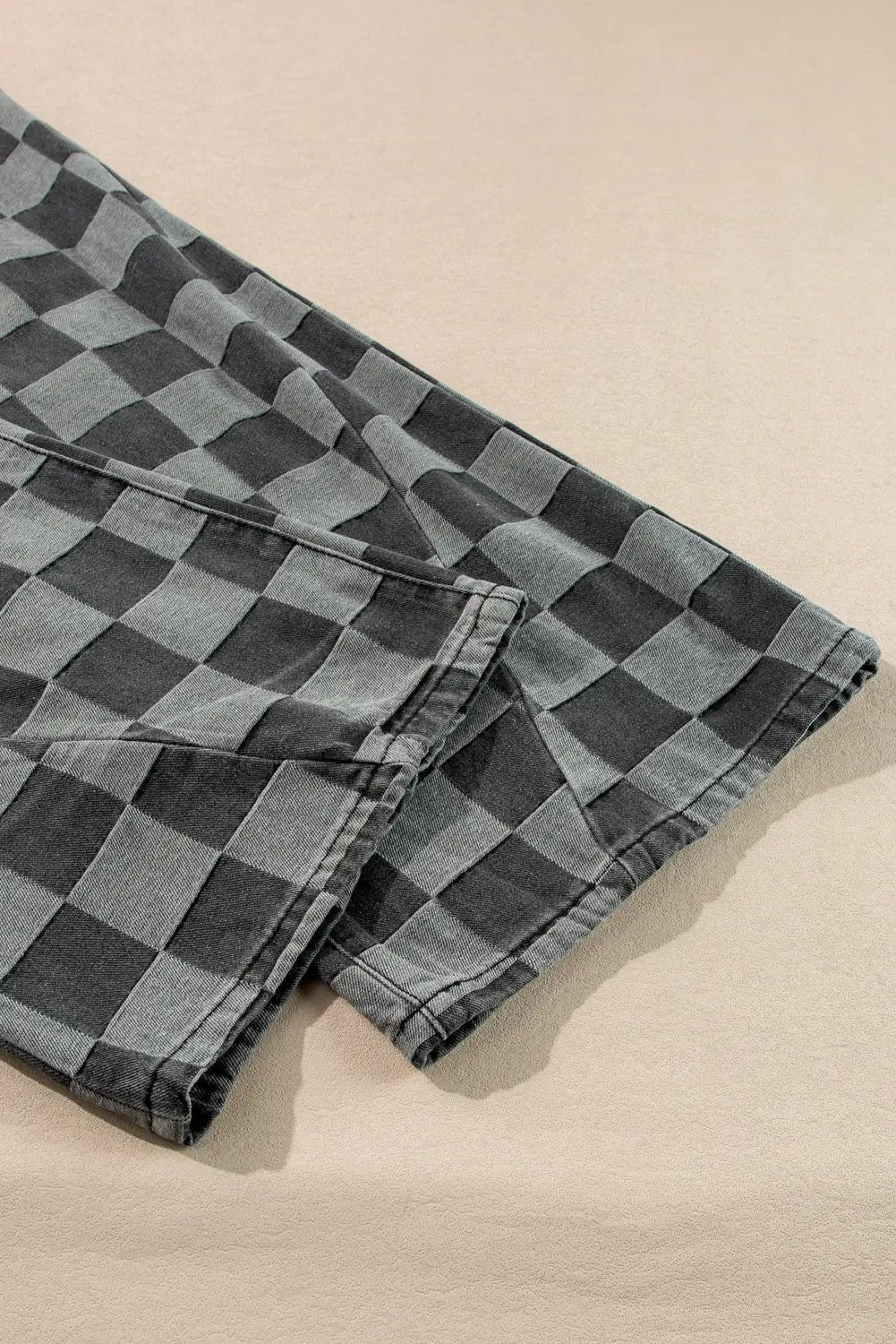 Grateful Threads Boutique Dark Grey Checkered Denim Wide Leg Jeans - Jeans Dark Grey Checkered Denim Wide Leg Jeans