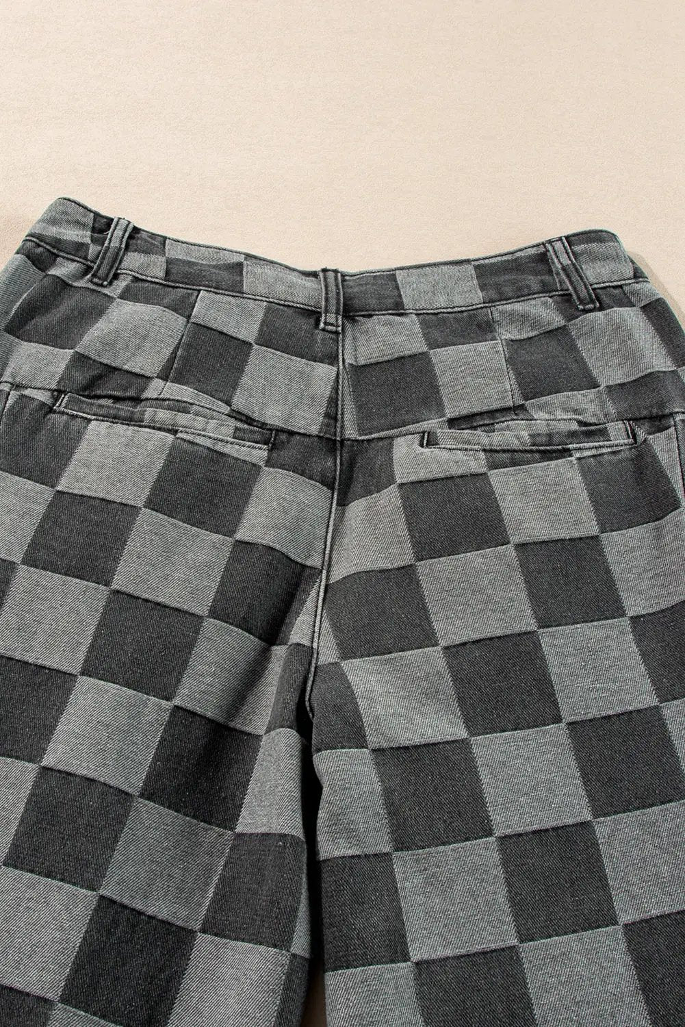 Grateful Threads Boutique Dark Grey Checkered Denim Wide Leg Jeans - Jeans Dark Grey Checkered Denim Wide Leg Jeans