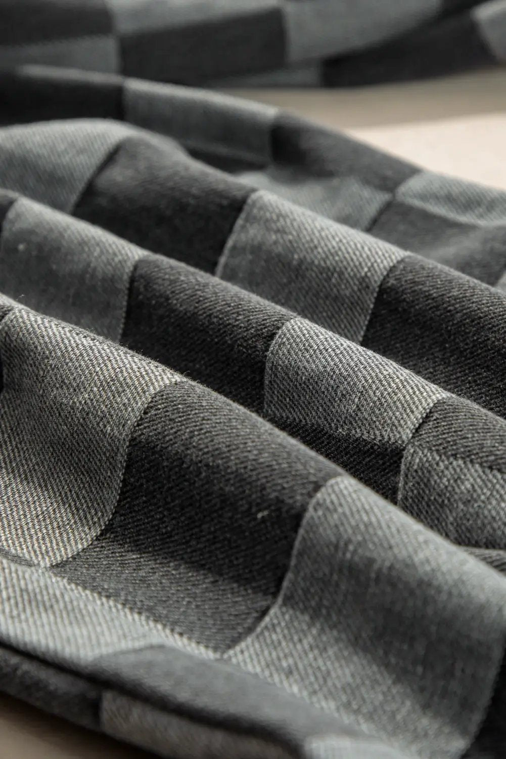 Grateful Threads Boutique Dark Grey Checkered Denim Wide Leg Jeans - Jeans Dark Grey Checkered Denim Wide Leg Jeans