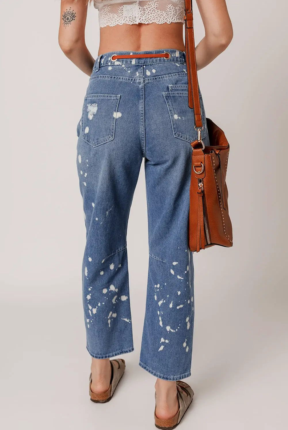 Grateful Threads Boutique Ashleigh Blue Ripped Splattering Paint Rope Waist Cropped Straight Jeans - Jeans Ashleigh Blue Ripped Splattering Paint Rope Waist Cropped Straight Jeans