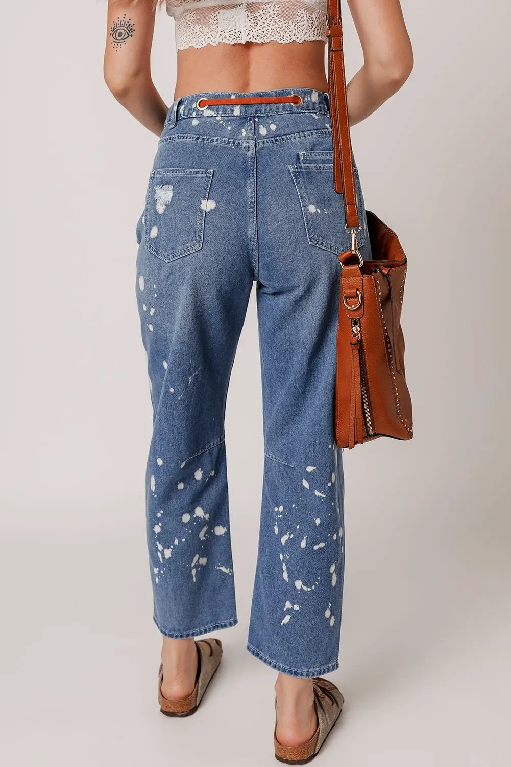 Grateful Threads Boutique Ashleigh Blue Ripped Splattering Paint Rope Waist Cropped Straight Jeans - Jeans Ashleigh Blue Ripped Splattering Paint Rope Waist Cropped Straight Jeans