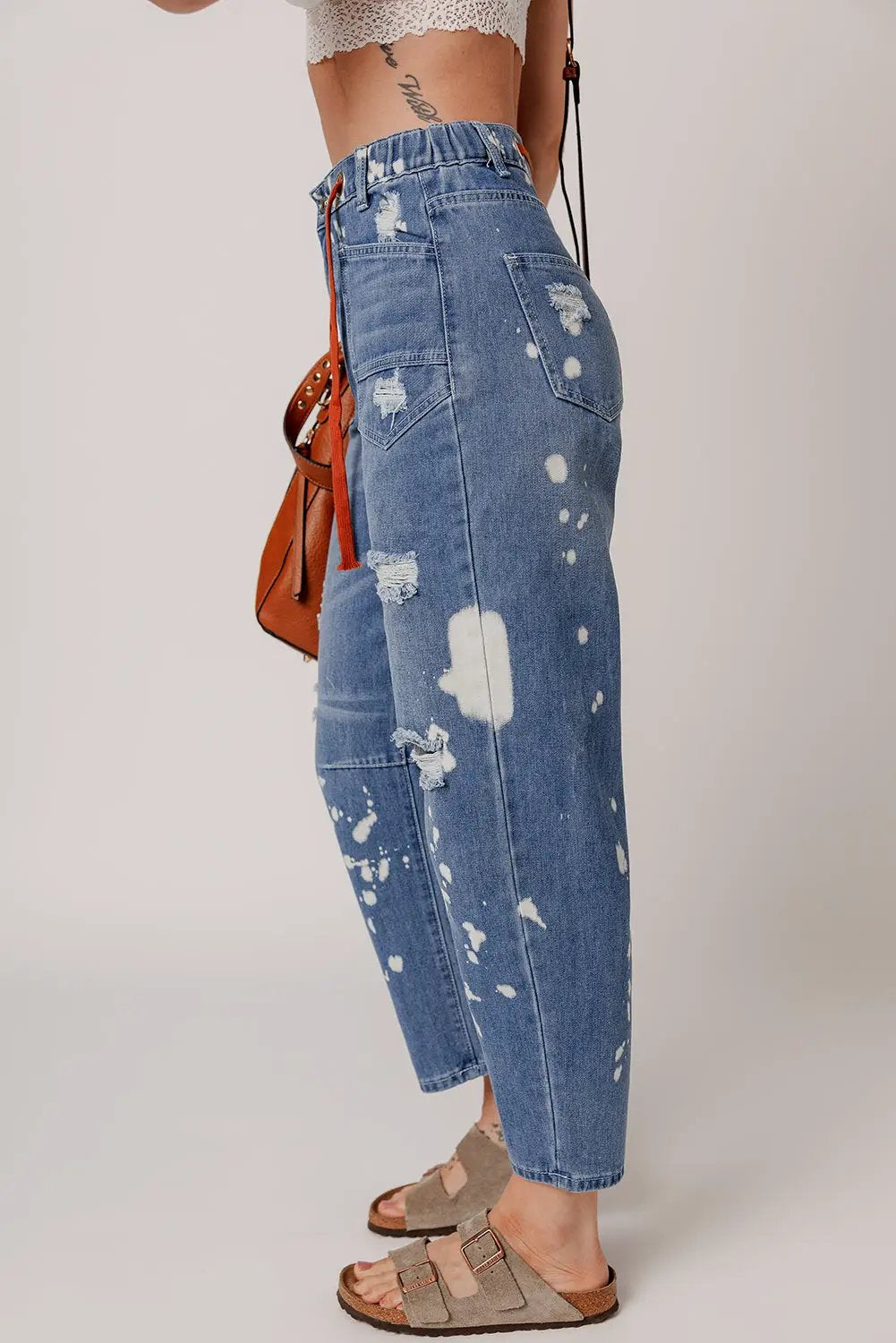 Grateful Threads Boutique Ashleigh Blue Ripped Splattering Paint Rope Waist Cropped Straight Jeans - Jeans Ashleigh Blue Ripped Splattering Paint Rope Waist Cropped Straight Jeans