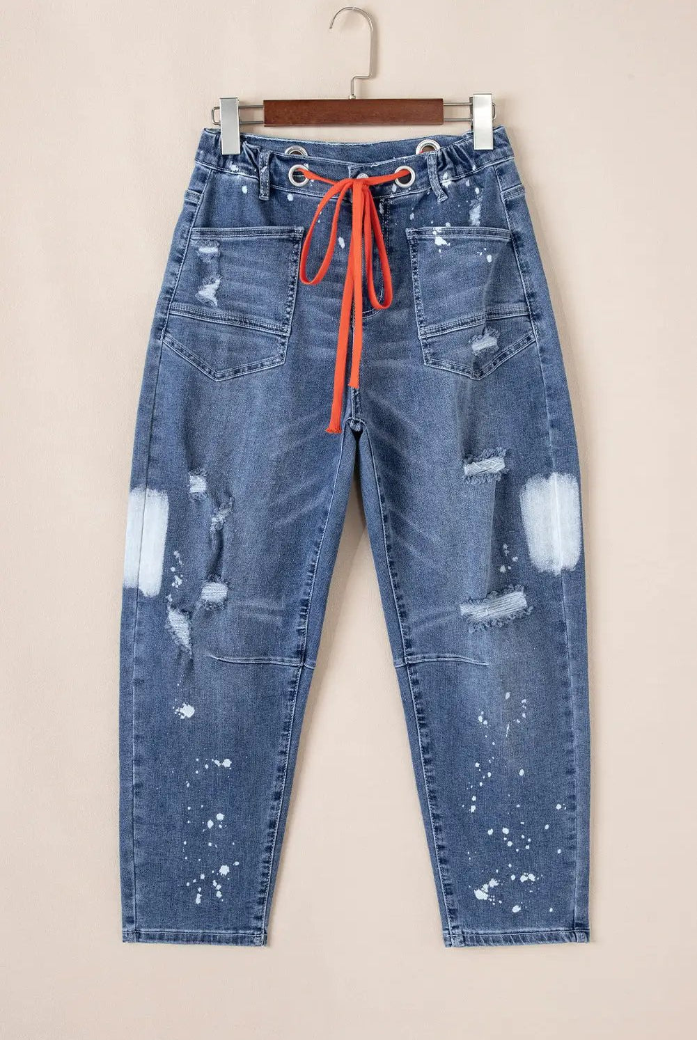 Grateful Threads Boutique Ashleigh Blue Ripped Splattering Paint Rope Waist Cropped Straight Jeans - Jeans Ashleigh Blue Ripped Splattering Paint Rope Waist Cropped Straight Jeans
