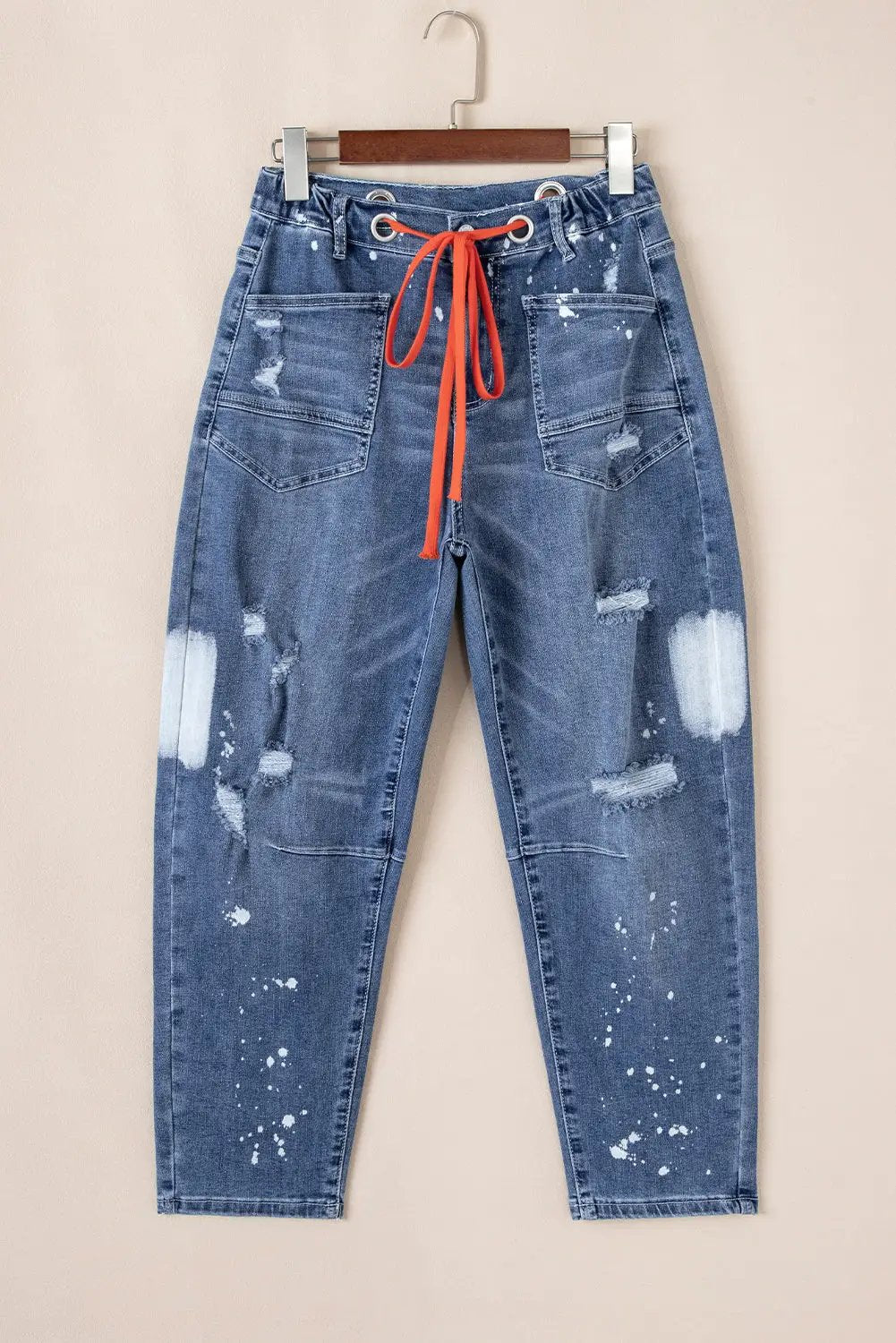 Grateful Threads Boutique Ashleigh Blue Ripped Splattering Paint Rope Waist Cropped Straight Jeans - Jeans Ashleigh Blue Ripped Splattering Paint Rope Waist Cropped Straight Jeans