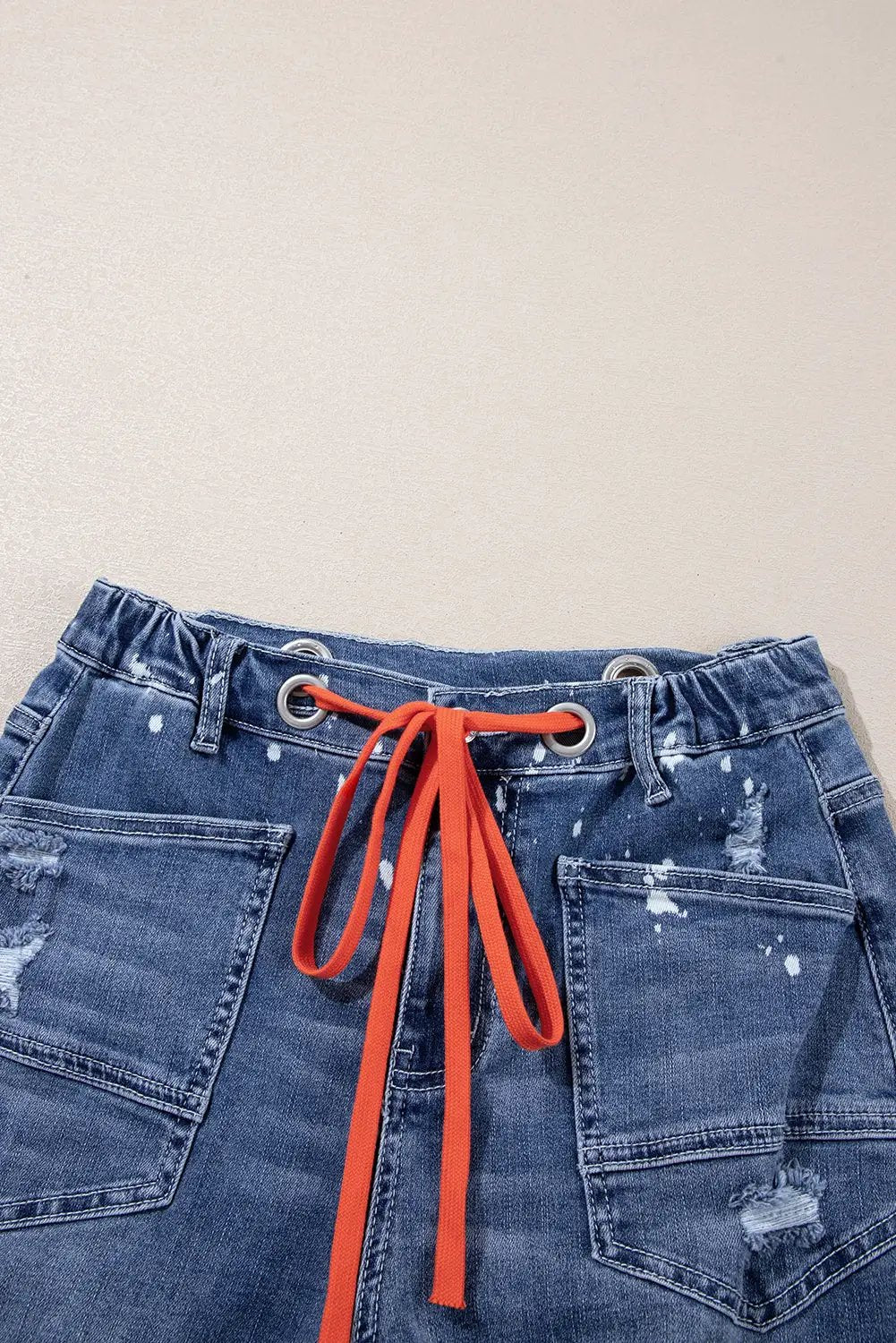 Grateful Threads Boutique Ashleigh Blue Ripped Splattering Paint Rope Waist Cropped Straight Jeans - Jeans Ashleigh Blue Ripped Splattering Paint Rope Waist Cropped Straight Jeans