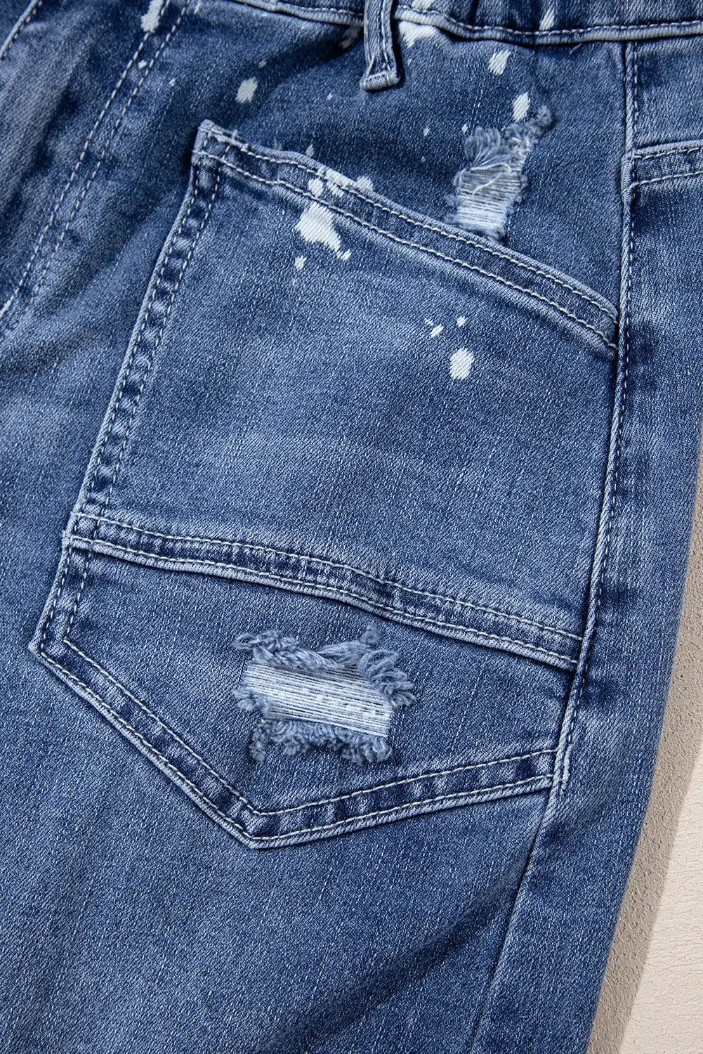 Grateful Threads Boutique Ashleigh Blue Ripped Splattering Paint Rope Waist Cropped Straight Jeans - Jeans Ashleigh Blue Ripped Splattering Paint Rope Waist Cropped Straight Jeans