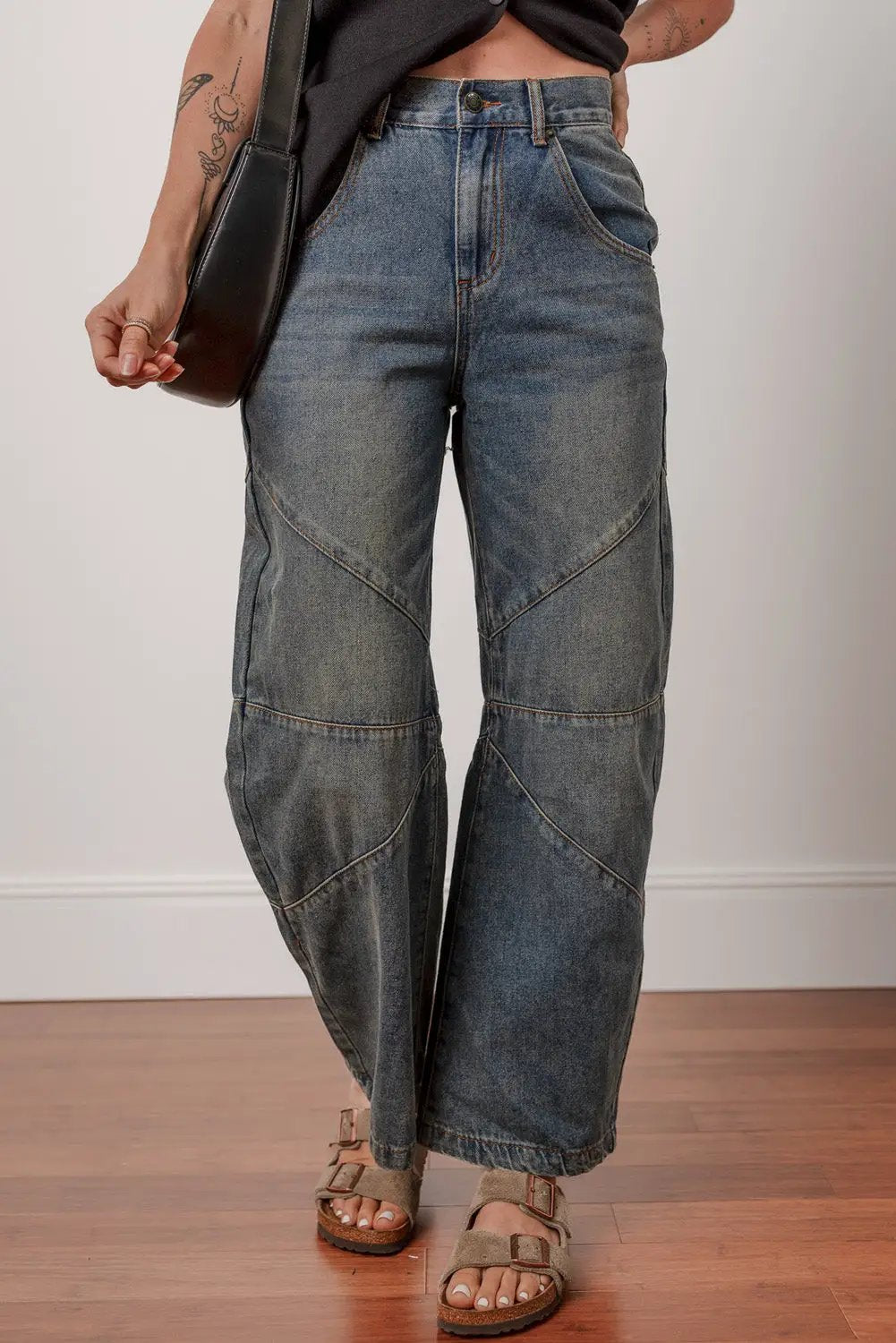 Grateful Threads Boutique Sail Blue Exposed Stitching Loose Straight High Waist Jeans - Jeans Sail Blue Exposed Stitching Loose Straight High Waist Jeans