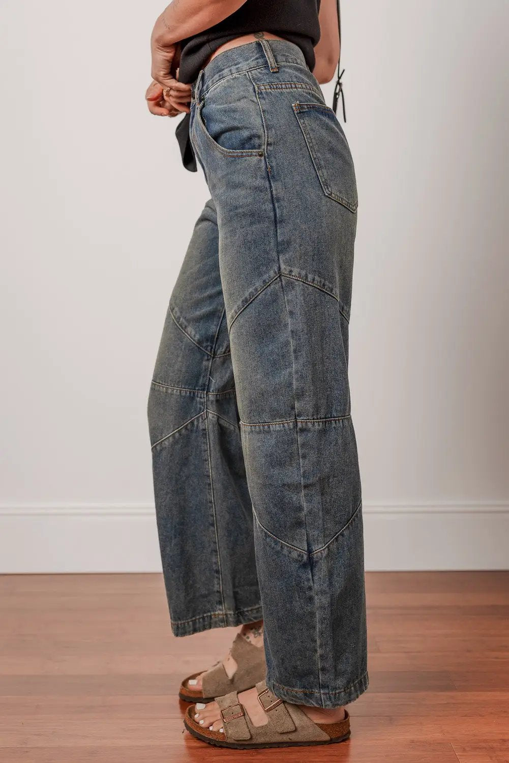 Grateful Threads Boutique Sail Blue Exposed Stitching Loose Straight High Waist Jeans - Jeans Sail Blue Exposed Stitching Loose Straight High Waist Jeans