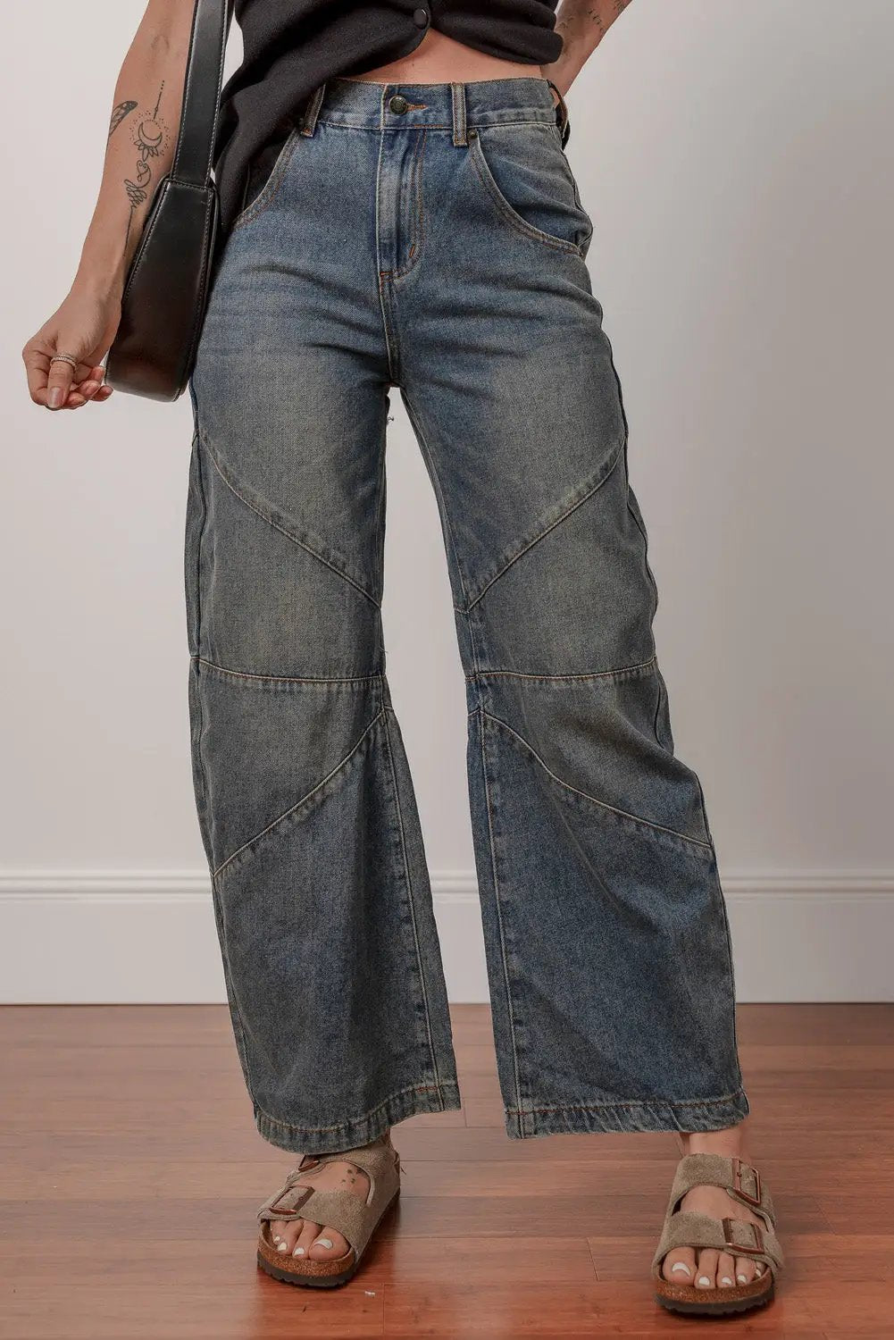 Grateful Threads Boutique Sail Blue Exposed Stitching Loose Straight High Waist Jeans - Jeans Sail Blue Exposed Stitching Loose Straight High Waist Jeans