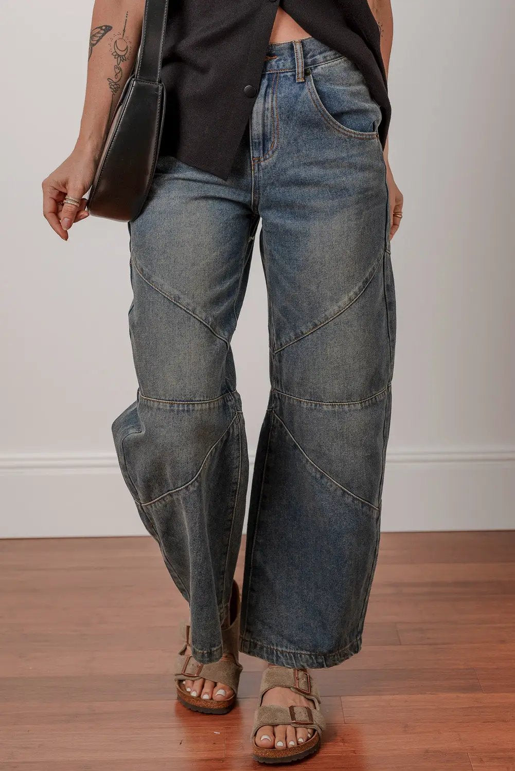 Grateful Threads Boutique Sail Blue Exposed Stitching Loose Straight High Waist Jeans - Jeans Sail Blue Exposed Stitching Loose Straight High Waist Jeans