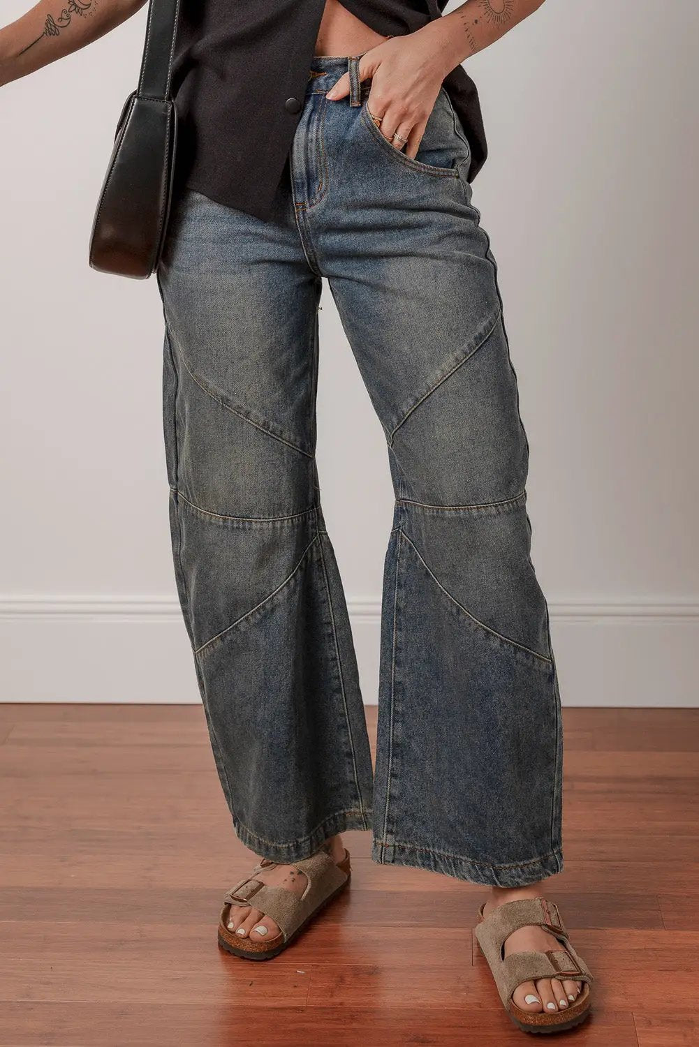 Grateful Threads Boutique Sail Blue Exposed Stitching Loose Straight High Waist Jeans - Jeans Sail Blue Exposed Stitching Loose Straight High Waist Jeans