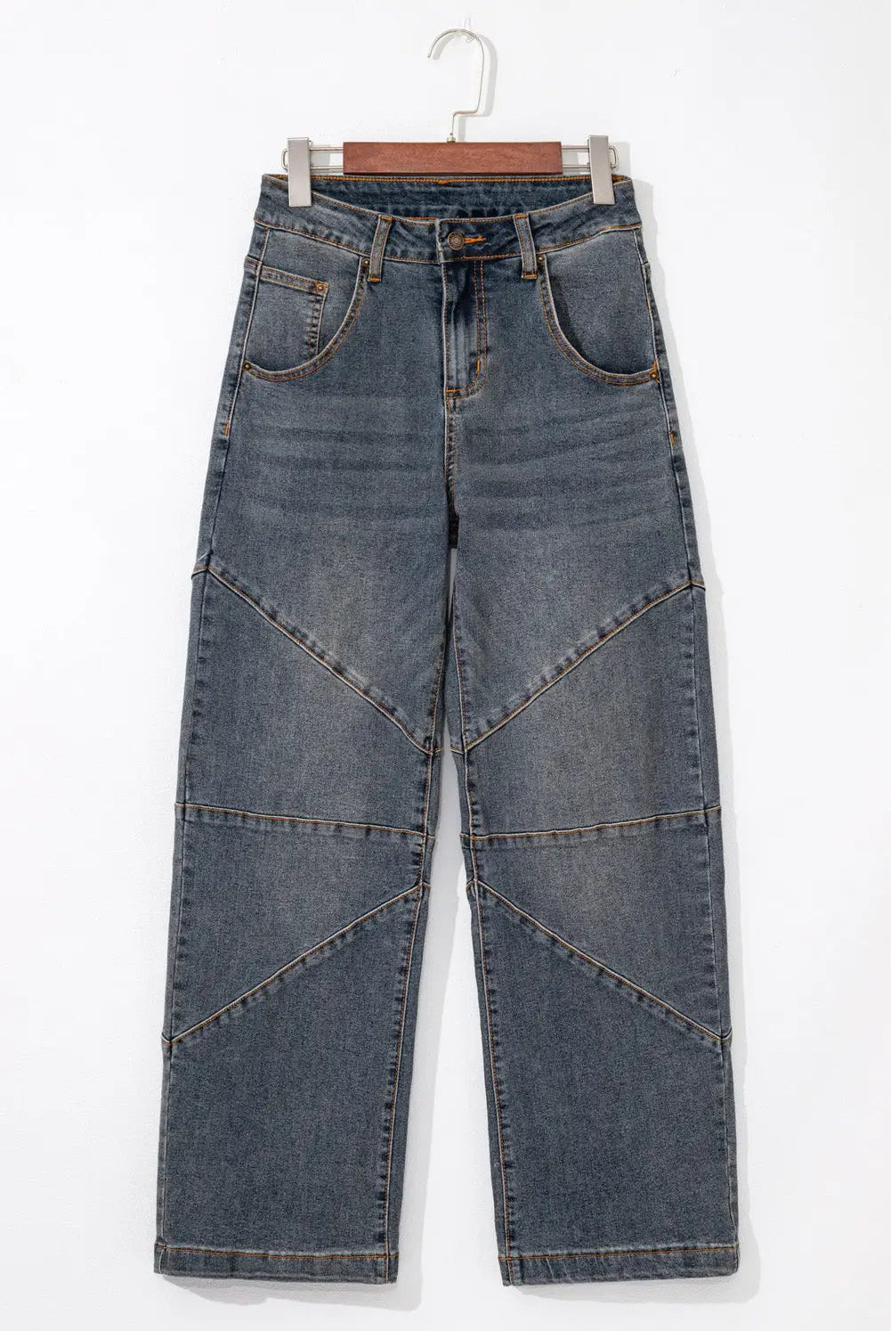 Grateful Threads Boutique Sail Blue Exposed Stitching Loose Straight High Waist Jeans - Jeans Sail Blue Exposed Stitching Loose Straight High Waist Jeans