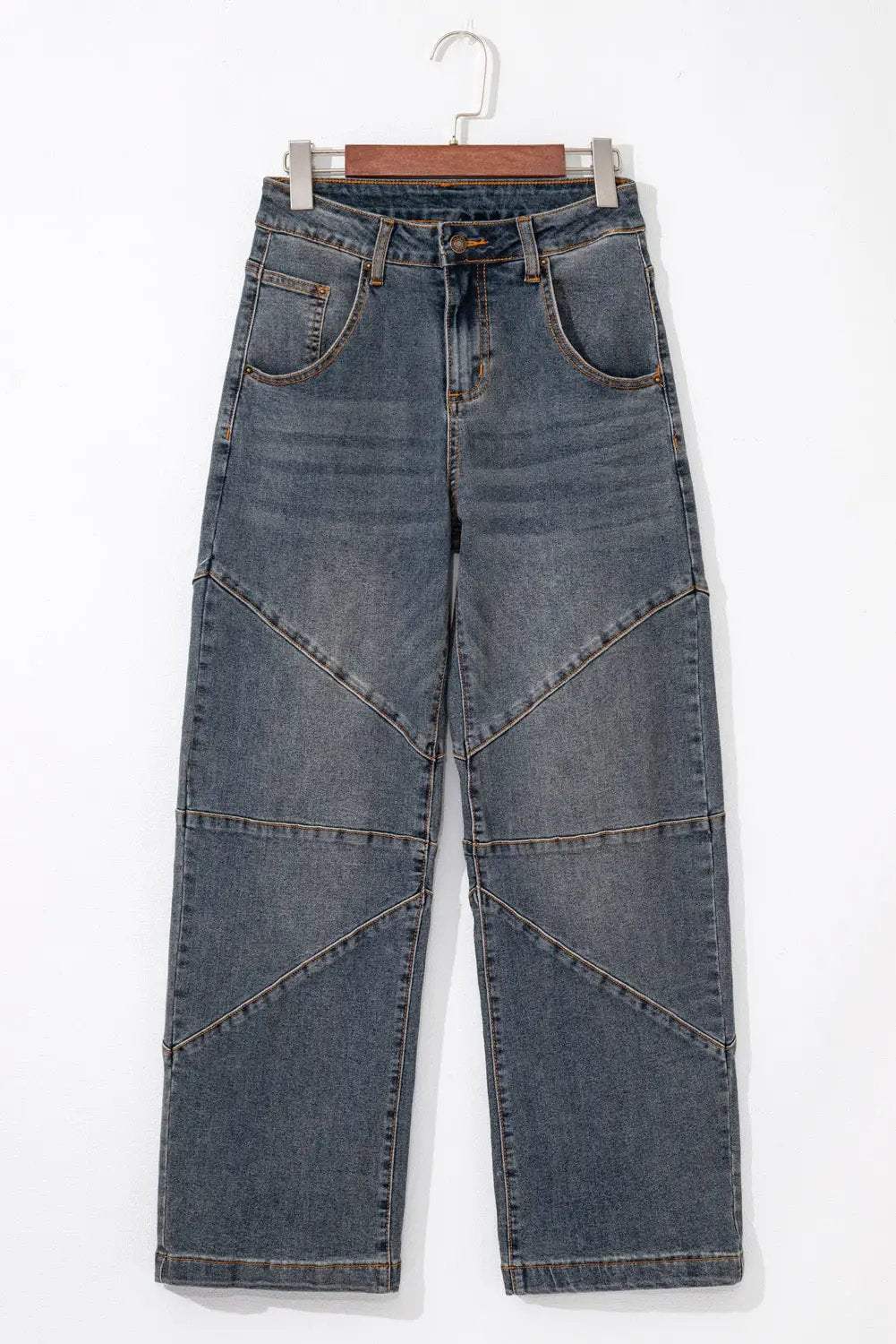 Grateful Threads Boutique Sail Blue Exposed Stitching Loose Straight High Waist Jeans - Jeans Sail Blue Exposed Stitching Loose Straight High Waist Jeans