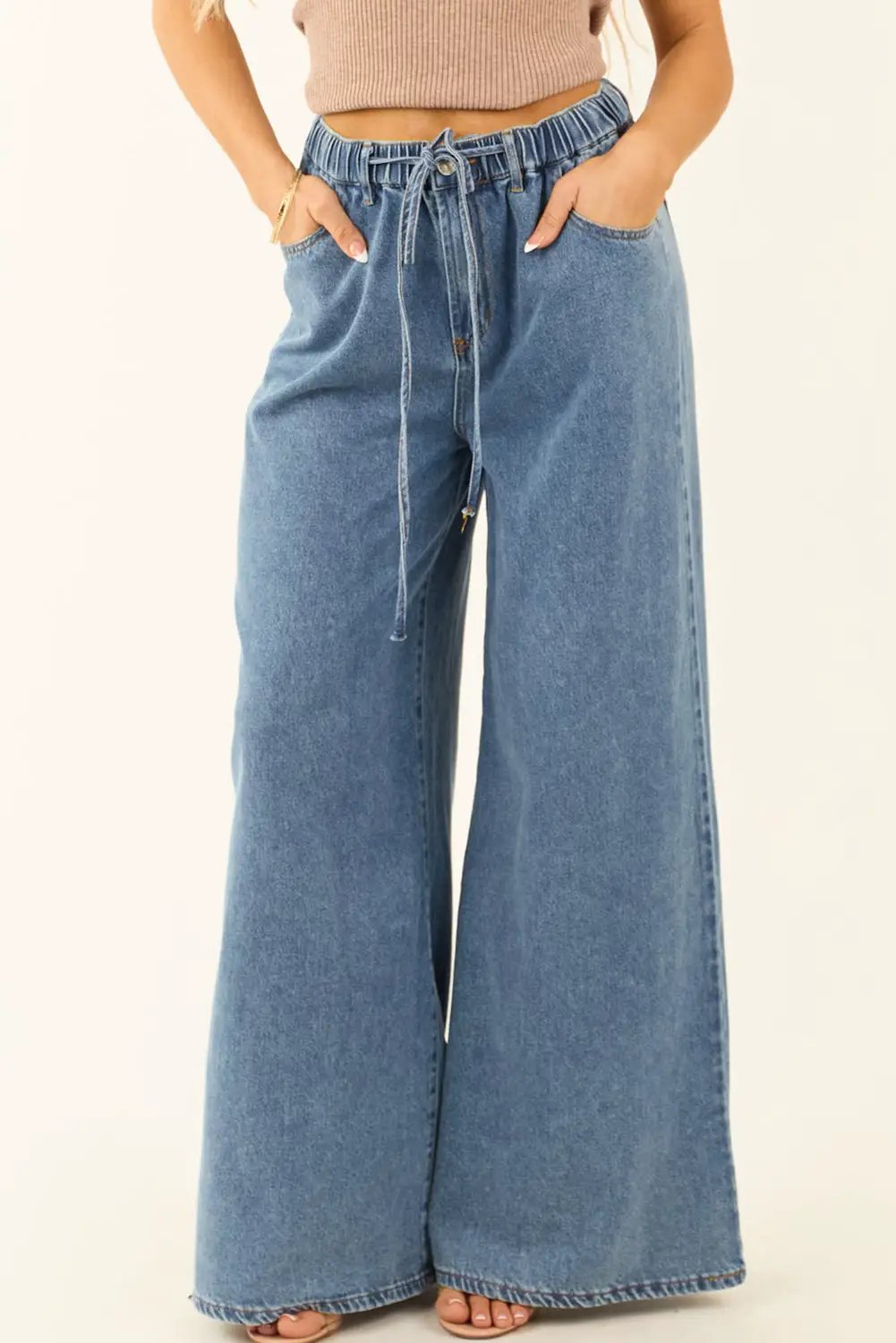 Grateful Threads Boutique Dusk Blue Medium Wash Super Wide Leg Denim Pants - Jeans Dusk Blue Medium Wash Super Wide Leg Denim Pants