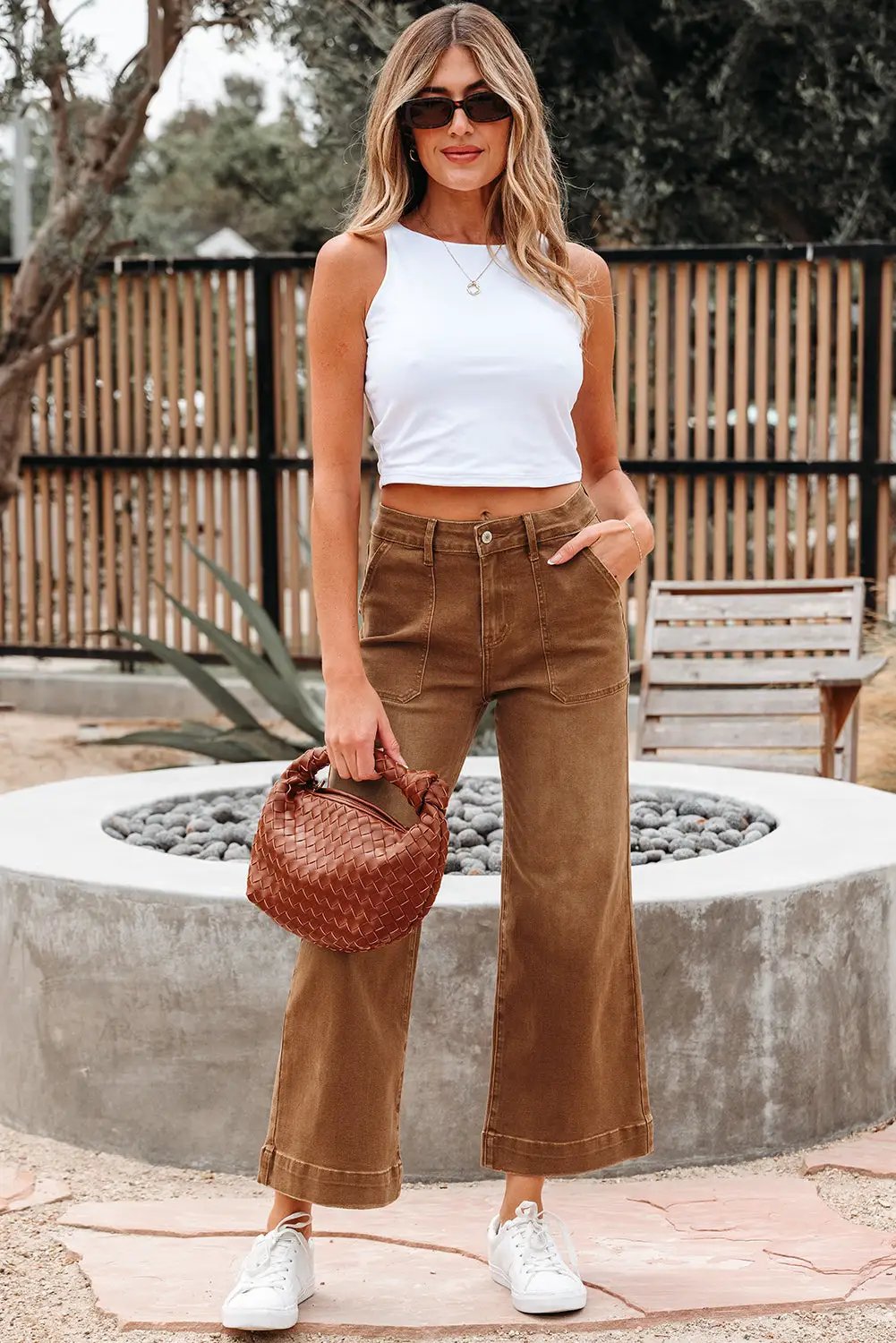 Grateful Threads Boutique Chestnut Wash Cropped High Rise Wide Leg Jeans - Jeans Cropped High Rise Wide Leg Jeans