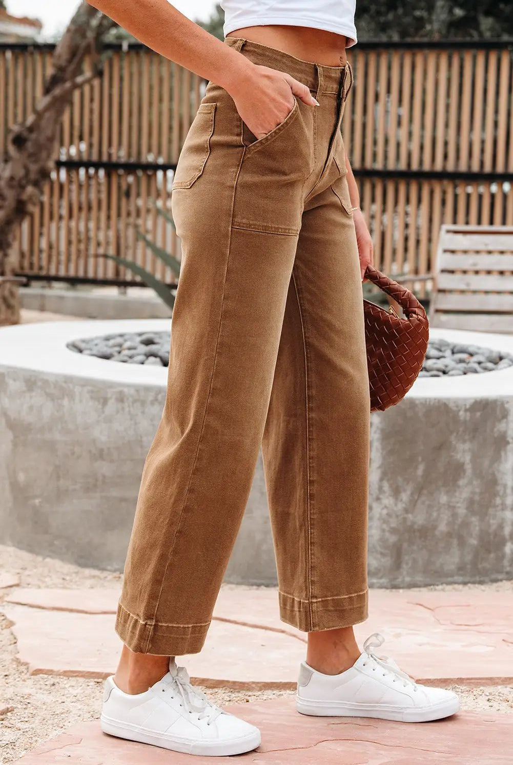 Grateful Threads Boutique Chestnut Wash Cropped High Rise Wide Leg Jeans - Jeans Cropped High Rise Wide Leg Jeans