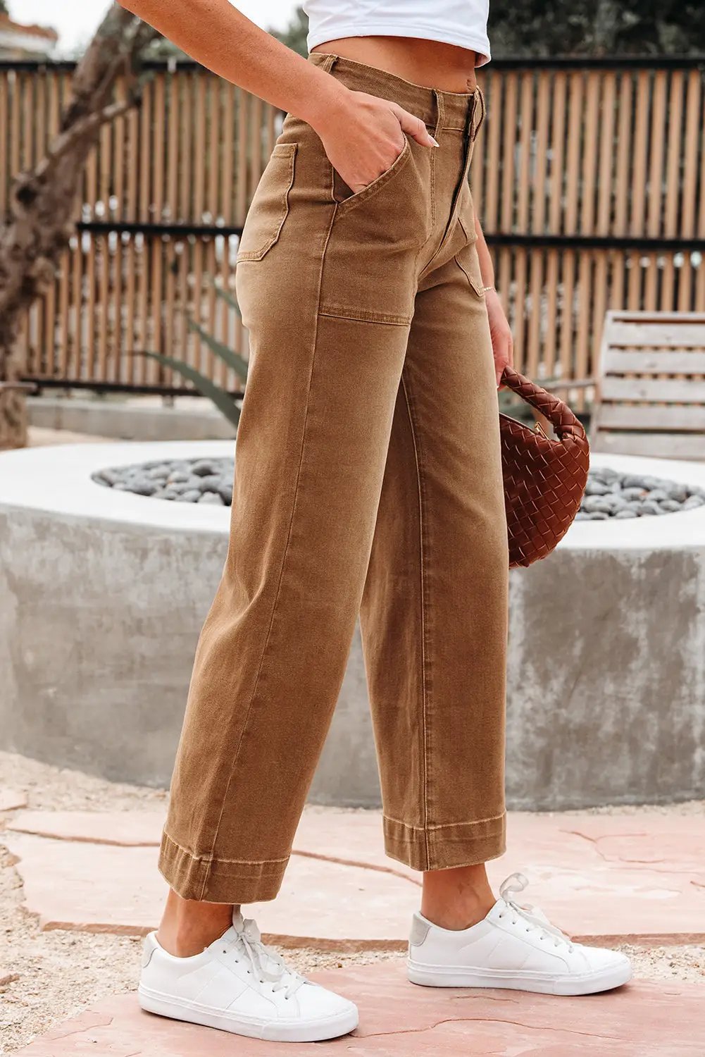Grateful Threads Boutique Chestnut Wash Cropped High Rise Wide Leg Jeans - Jeans Cropped High Rise Wide Leg Jeans