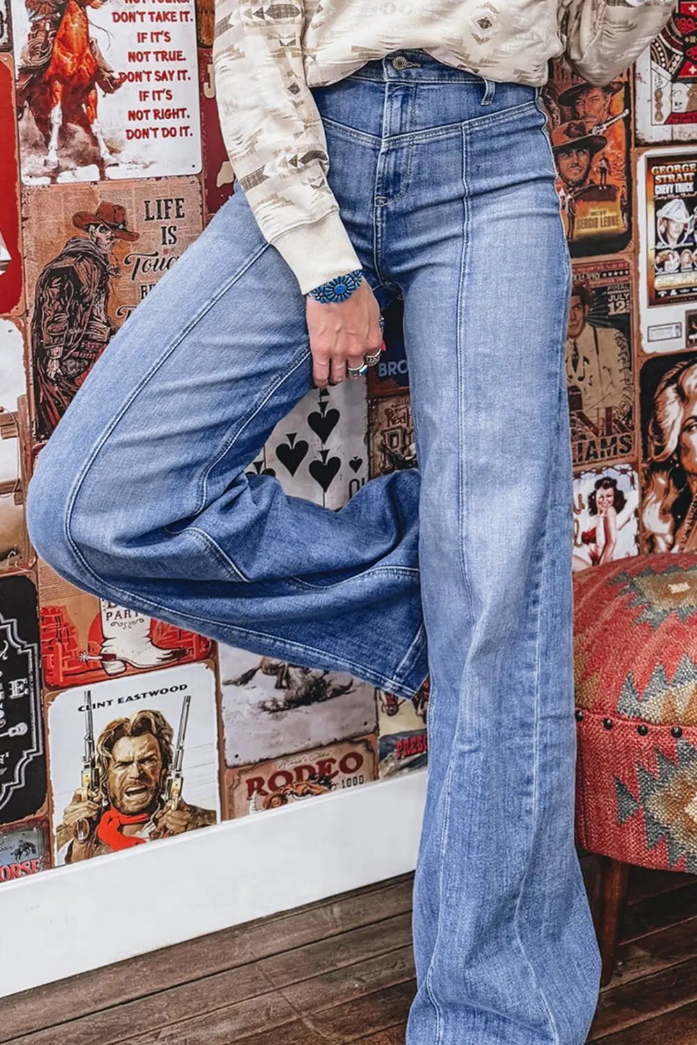 Grateful Threads Boutique Beau Blue Tailored Center Seam Detail Straight Loose High Rise Jeans - Jeans Beau Blue Tailored Center Seam Detail Straight Loose High Rise Jeans