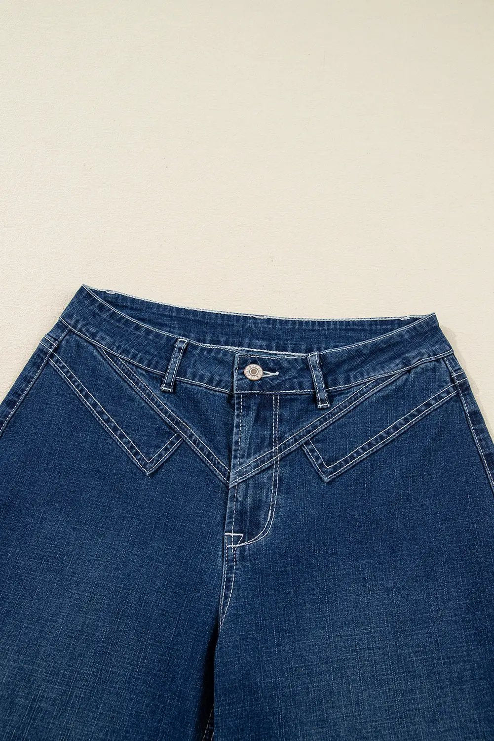 Grateful Threads Boutique Sail Blue Stitched Waist Detail Loose Cuffed Jeans - Jeans Sail Blue Stitched Waist Detail Loose Cuffed Jeans