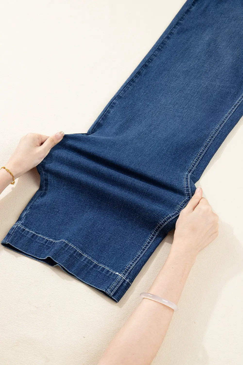 Grateful Threads Boutique Sail Blue Stitched Waist Detail Loose Cuffed Jeans - Jeans Sail Blue Stitched Waist Detail Loose Cuffed Jeans