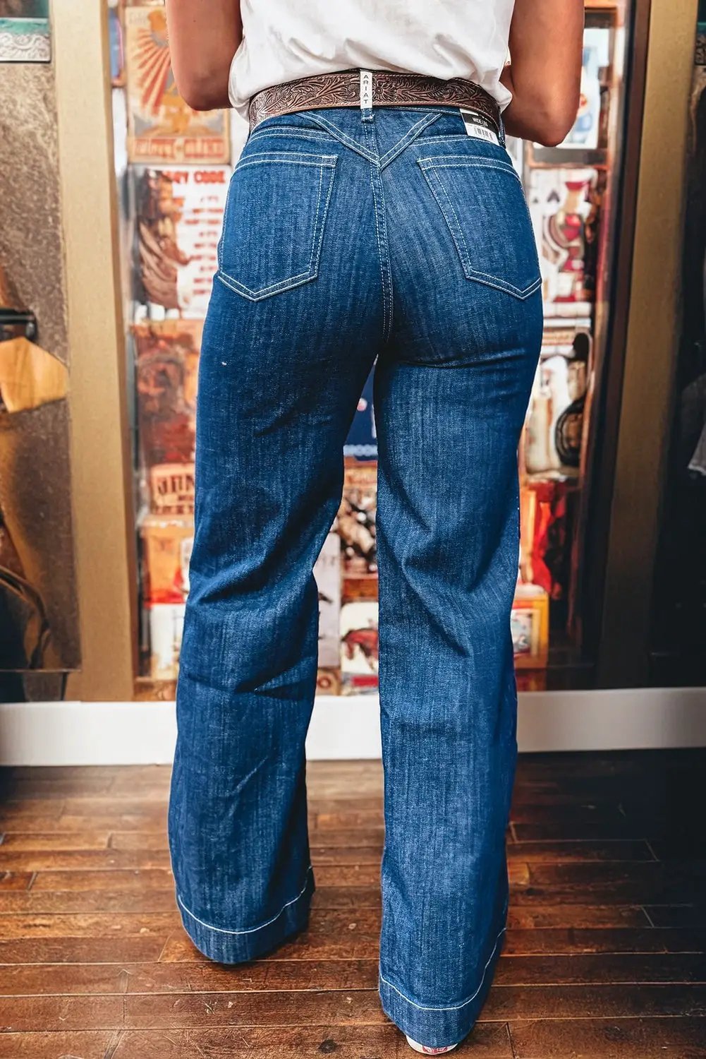 Grateful Threads Boutique Sail Blue Stitched Waist Detail Loose Cuffed Jeans - Jeans Sail Blue Stitched Waist Detail Loose Cuffed Jeans