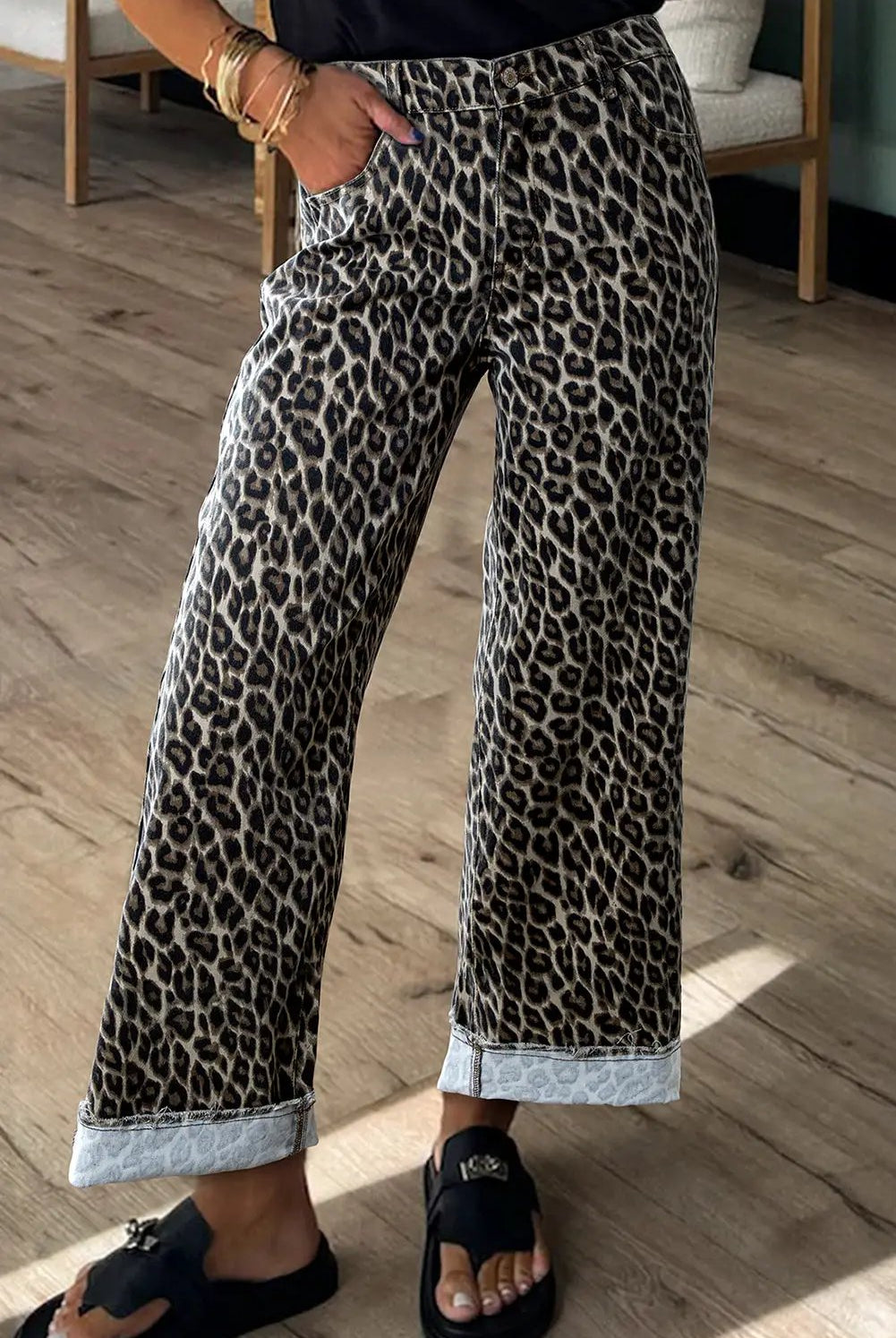 Grateful Threads Boutique Yellow Leopard Straight Leg Jeans - Jeans Yellow Leopard Straight Leg Jeans