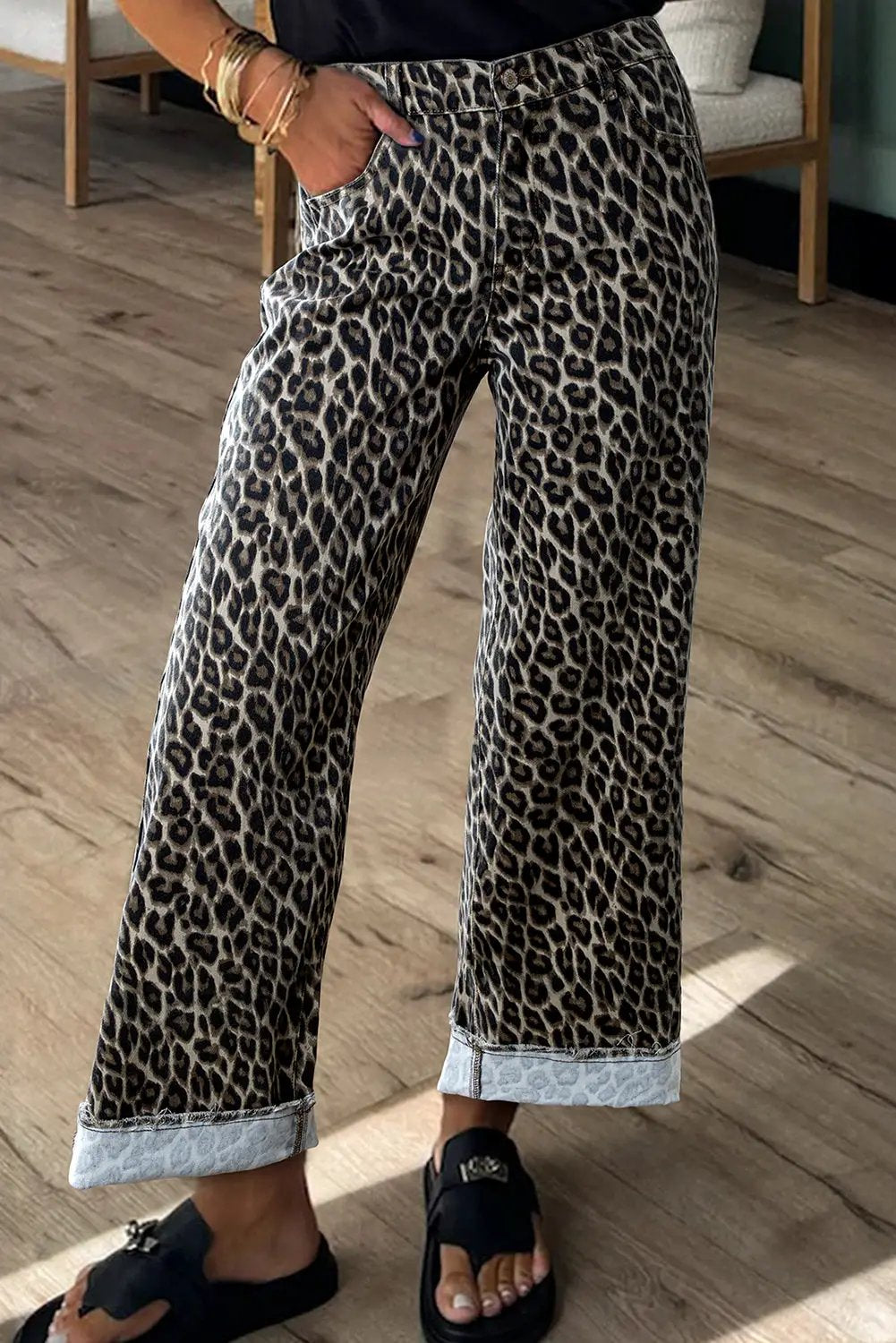 Grateful Threads Boutique Yellow Leopard Straight Leg Jeans - Jeans Yellow Leopard Straight Leg Jeans
