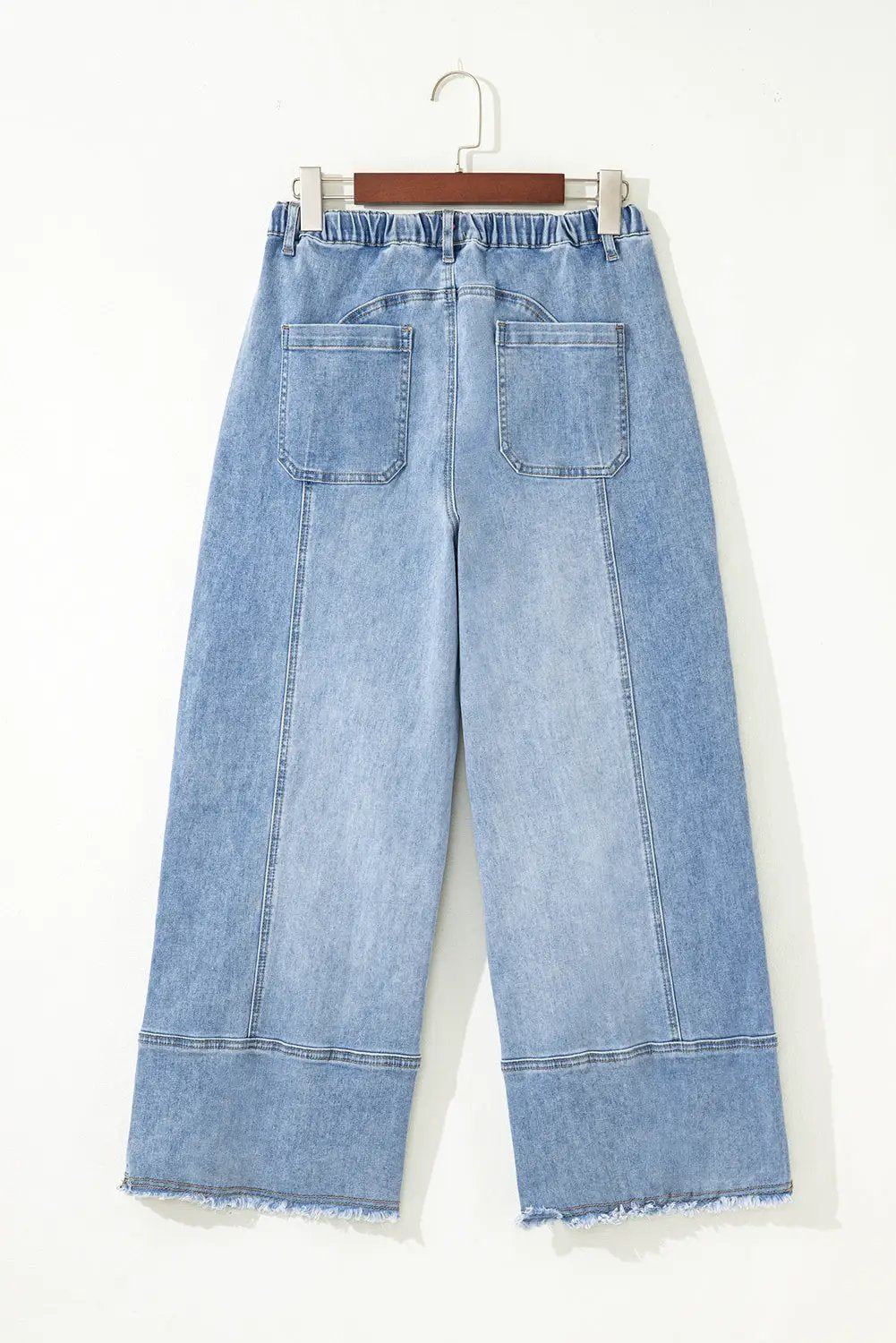 Grateful Threads Boutique Beau Blue Drawstring Seam Detail Raw Hem Wide Leg Denim Pants - Jeans Beau Blue Drawstring Seam Detail Raw Hem Wide Leg Denim Pants