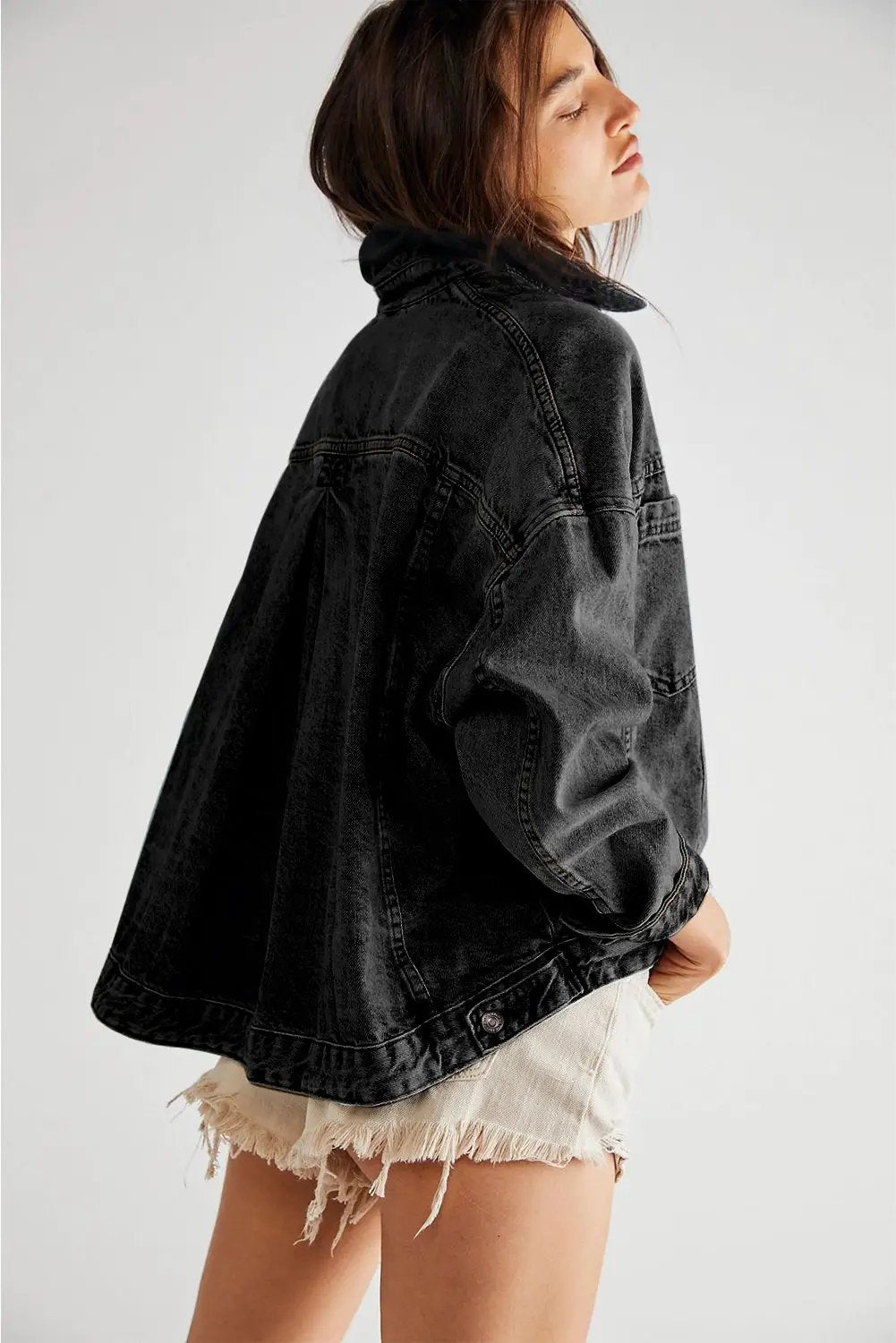 Grateful Threads Boutique Black Oversized Pocketed Denim Jacket - Trucker Jackets Black Denim Jacket