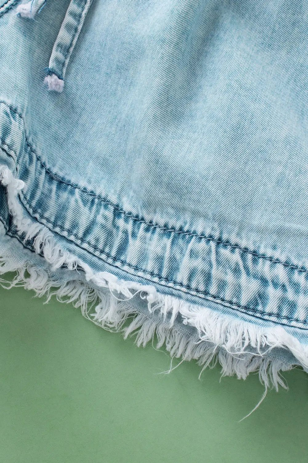 Grateful Threads Boutique Beau Blue Studded V Neck Raw Hem Sleeveless Denim Romper - One-Pieces Beau Blue Studded V Neck Raw Hem Sleeveless Denim Romper