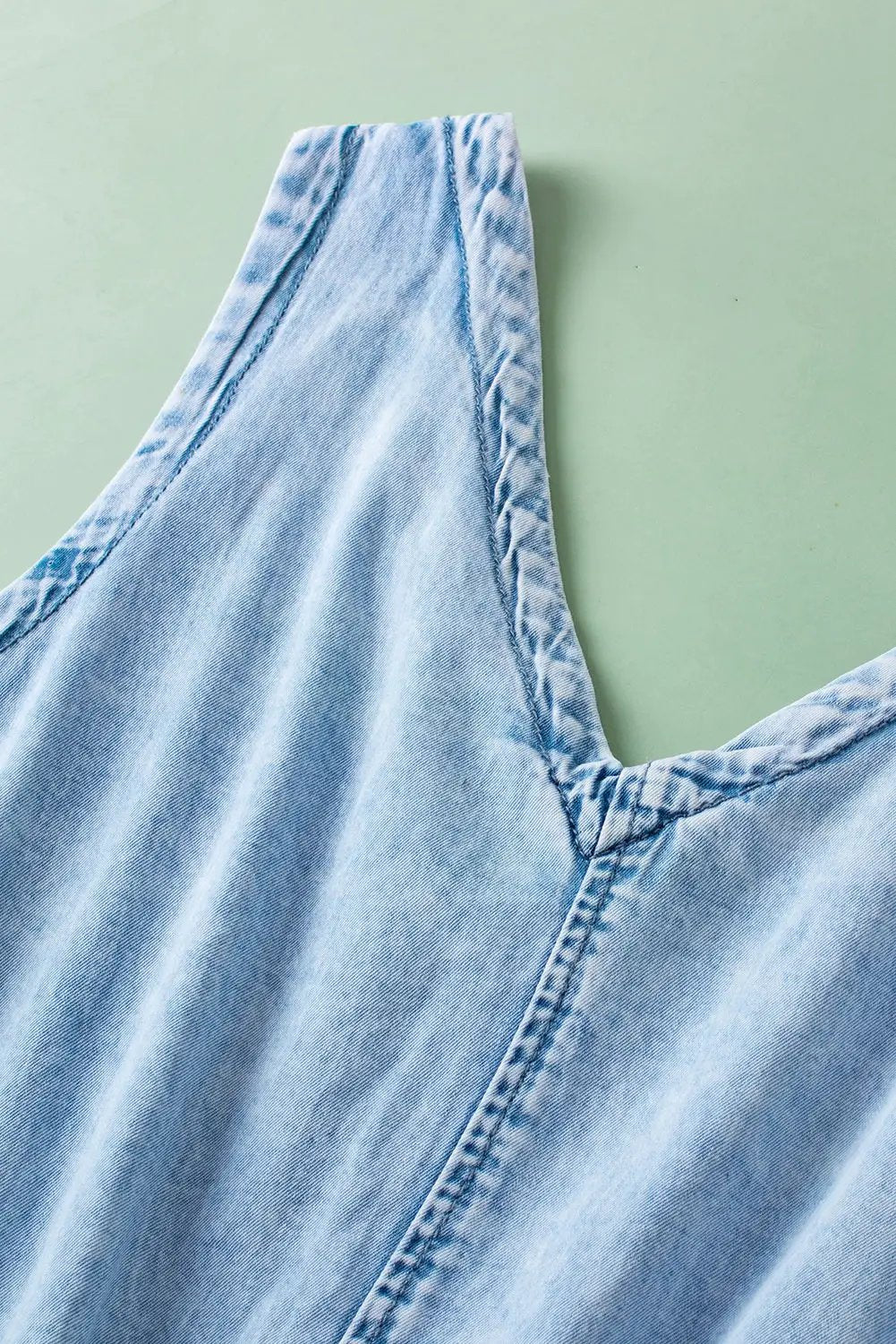 Grateful Threads Boutique Beau Blue Studded V Neck Raw Hem Sleeveless Denim Romper - One-Pieces Beau Blue Studded V Neck Raw Hem Sleeveless Denim Romper