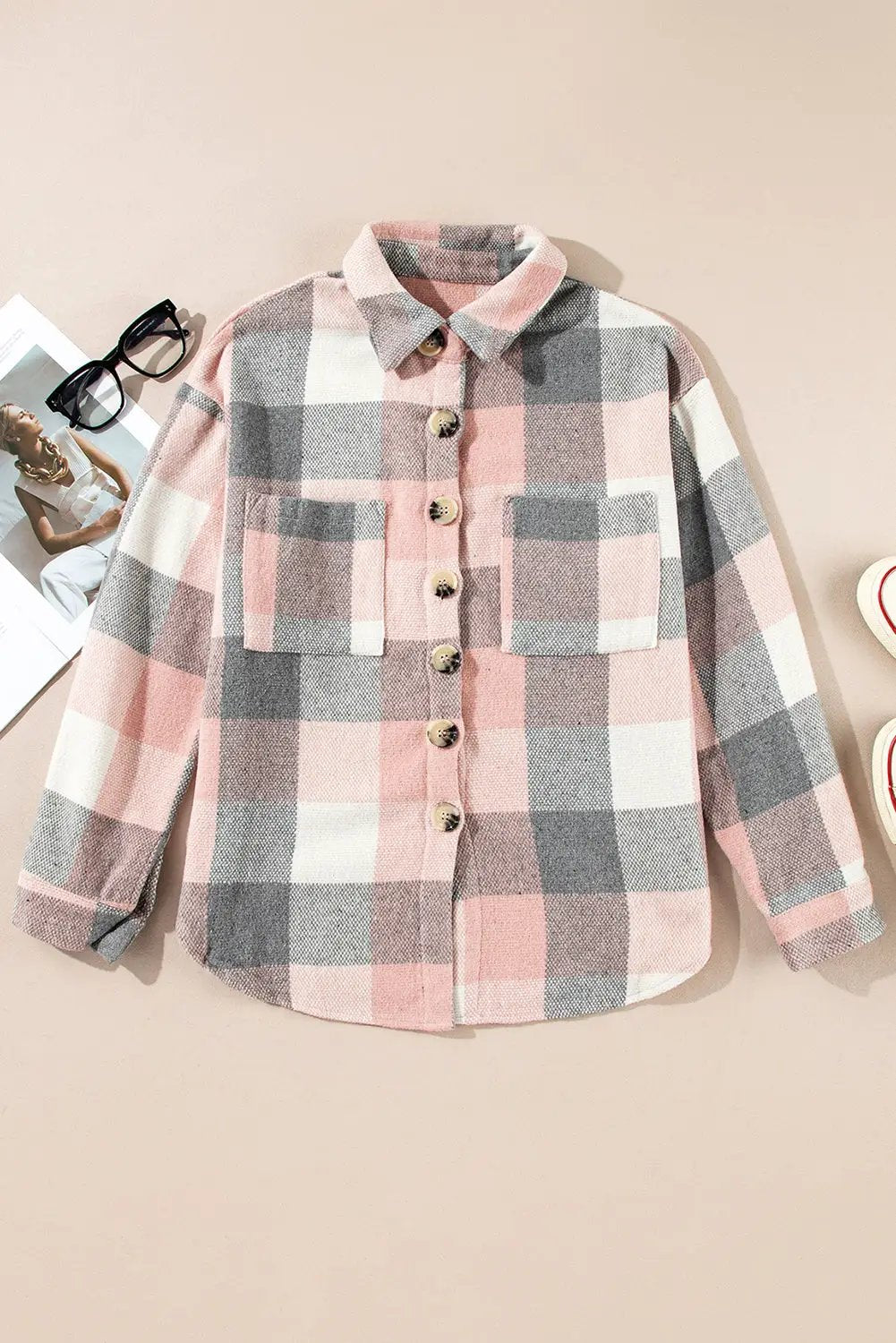 The Sage Plaid Shacket - Pink — view 4