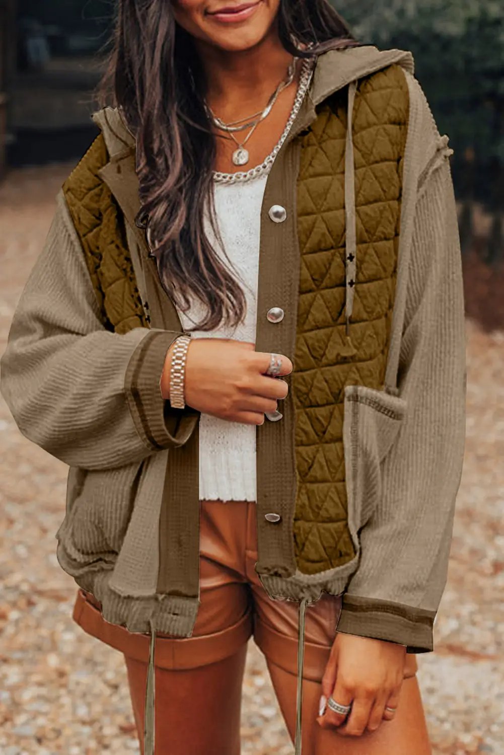 Grateful Threads Boutique Jungle Green Quilted Patchwork Hooded Jacket - Puffer Jackets