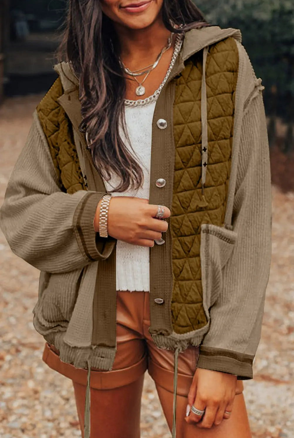 Grateful Threads Boutique Jungle Green Quilted Patchwork Hooded Jacket - Puffer Jackets