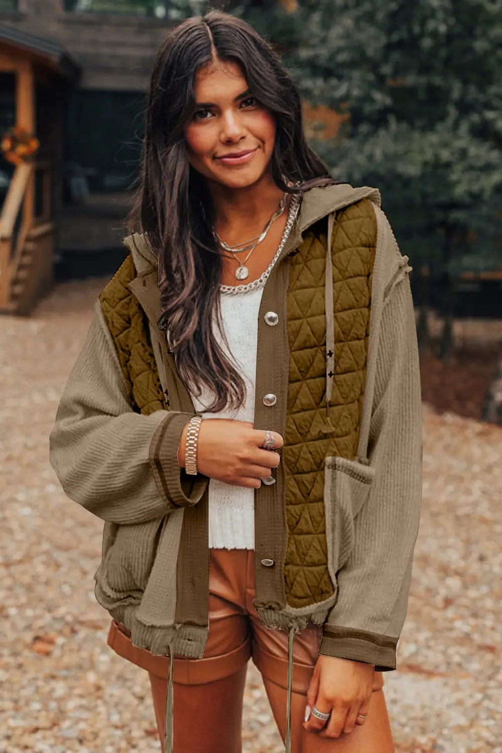 Grateful Threads Boutique Jungle Green Quilted Patchwork Hooded Jacket - Puffer Jackets