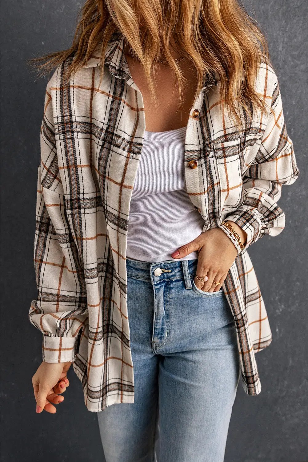 The Willow Plaid Shacket - White — main photo